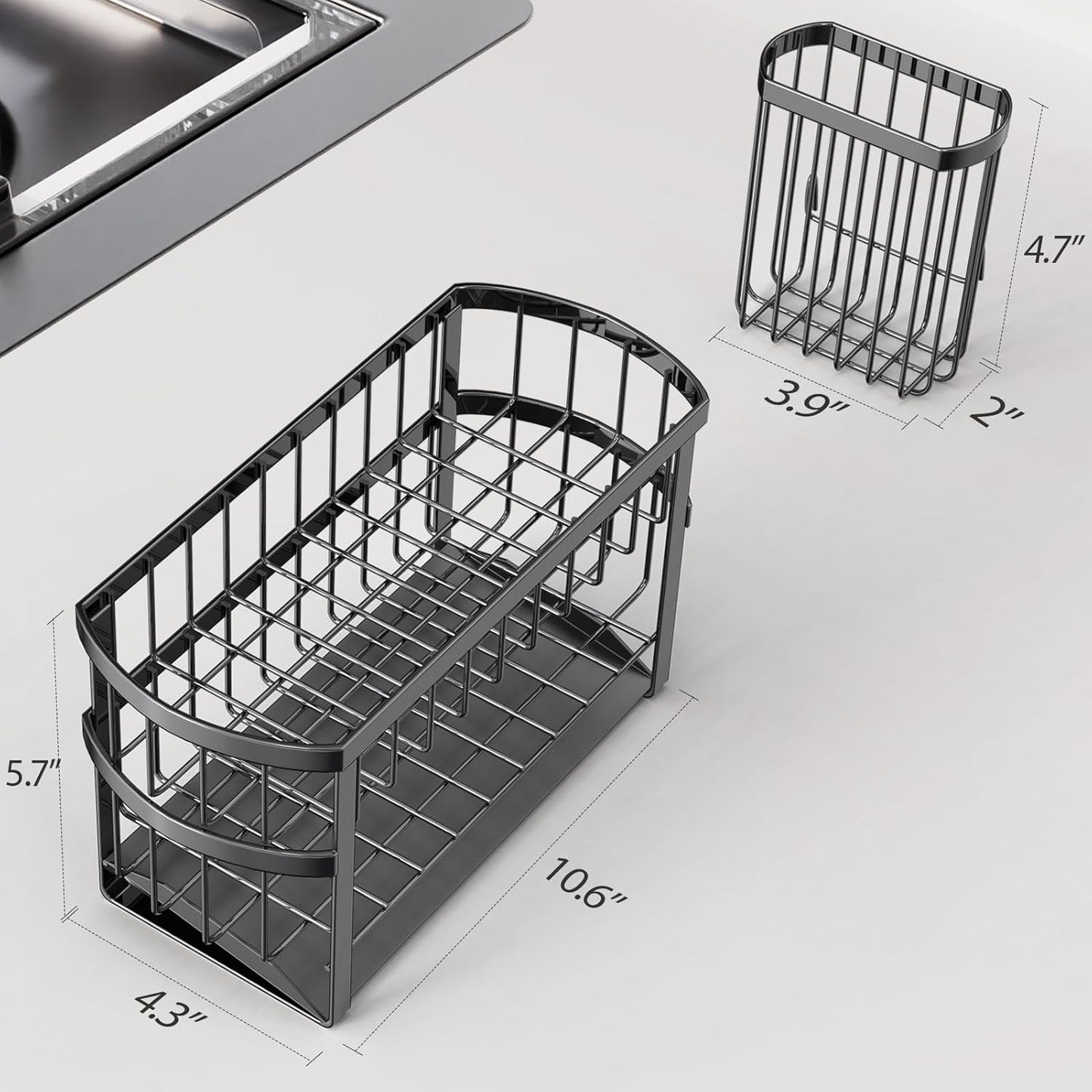 Kitchen Sink Organizer Caddy, 2 Tier Sink Caddy Organizer with High Brush Holder