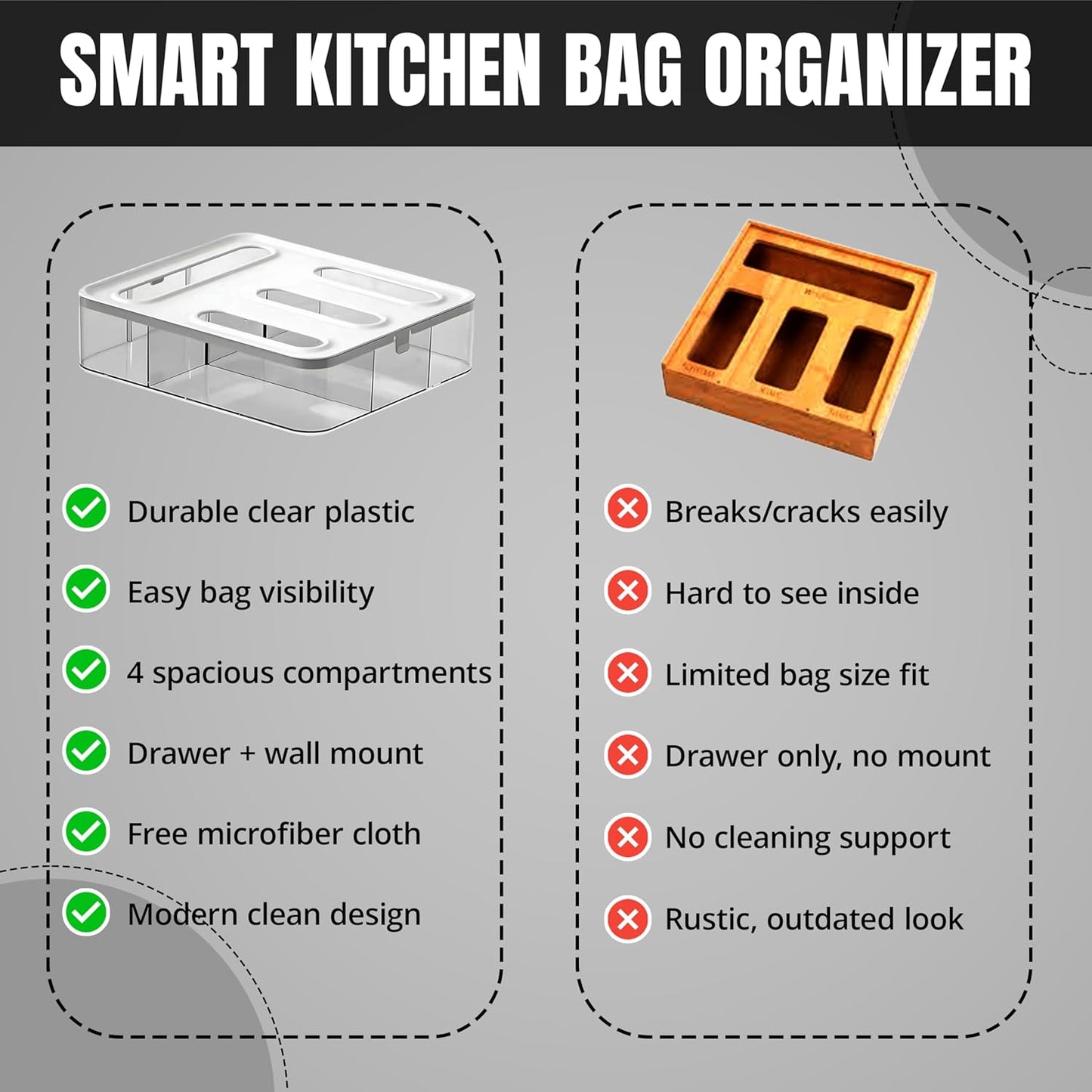4 IN 1 Food Storge Bag Organizer for Kitchen Drawer, 4-Slot