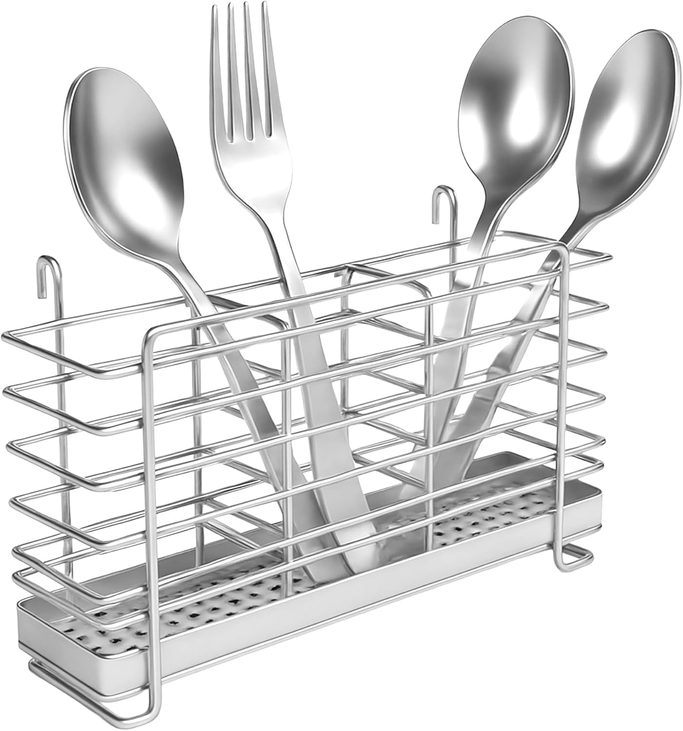 304 Stainless Steel Utensil Drying Rack with Hooks & 3 Divided Compartments