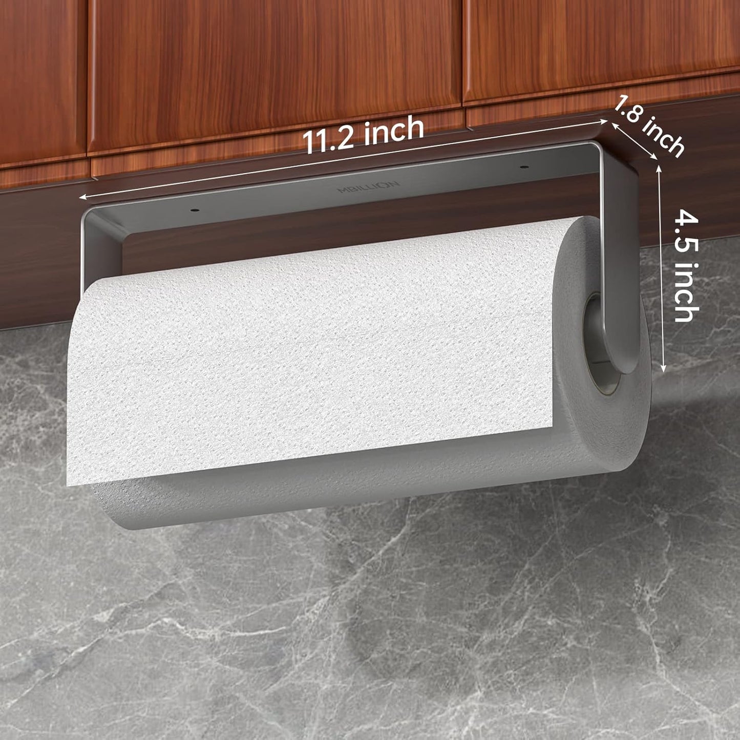 Kitchen Paper Towel Holder Under Cabinet Wall Mount and Self-Adhesive Paper Towel Rack Premium Grade SUS304 Stainless Steel Brushed Silver