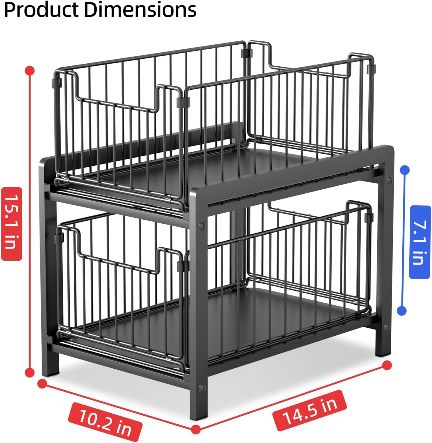 2 Tier Sliding Basket Drawer Organizer, Lxmons Pull Out Under Sink Cabinets Organizers