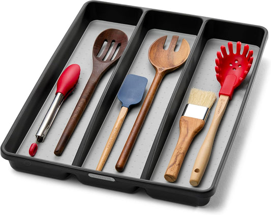 Classic Utensil Tray - Granite | CLASSIC COLLECTION | 3-Compartments | Kitchen Organizer | Non-slip Lining and Rubber Feet | Easy to Clean | BPA-Free Large