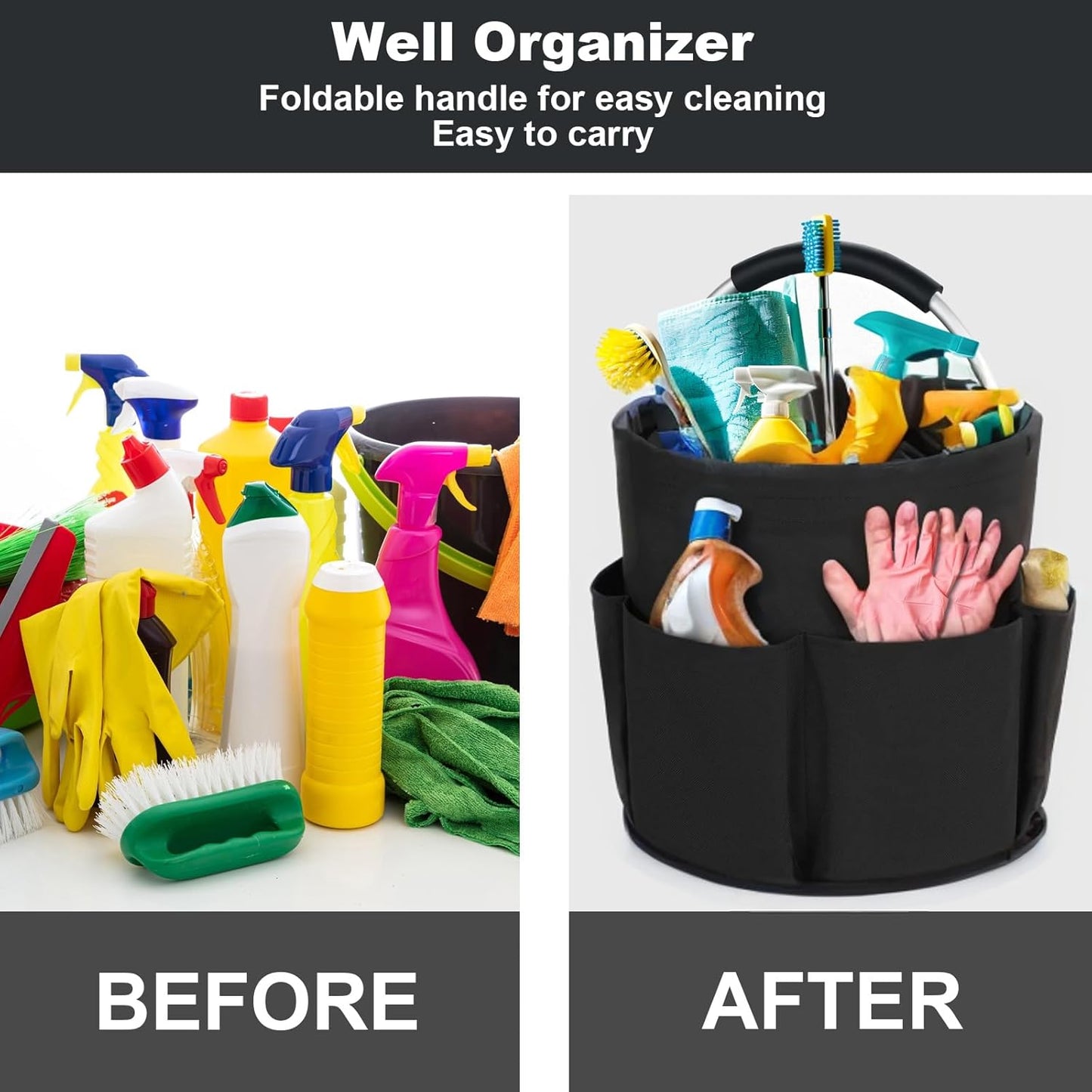 Cleaning Caddy with Handle, Cleaning Products Organiser, 17L Foldable Storage Basket