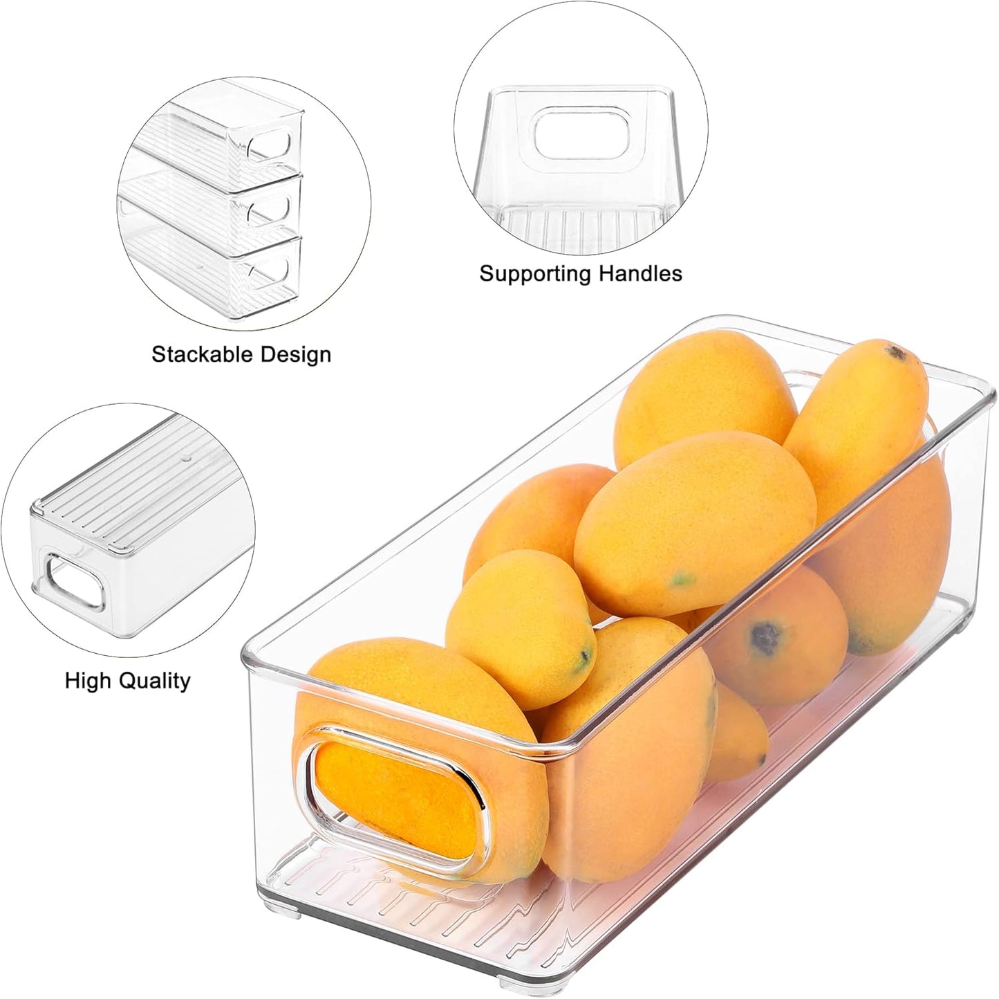 Stackable Plastic Food Storage Bin with Handles for Kitchen Pantry, Cabinet, Refrigerator