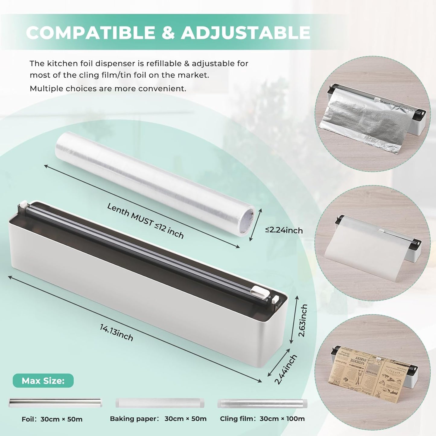 Magnetic Plastic Wrap Dispenser with Cutter