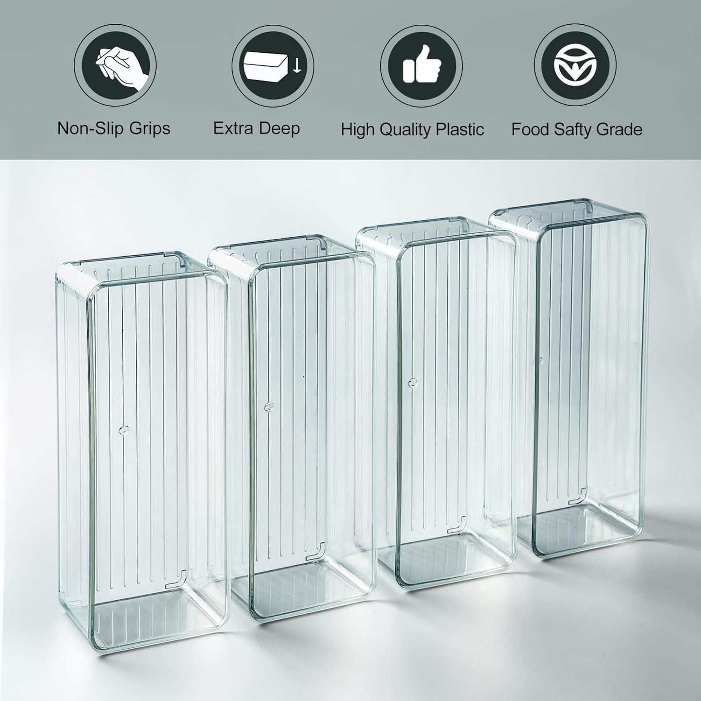 8 Pack Clear Plastic Drawer Organizer Bins Set
