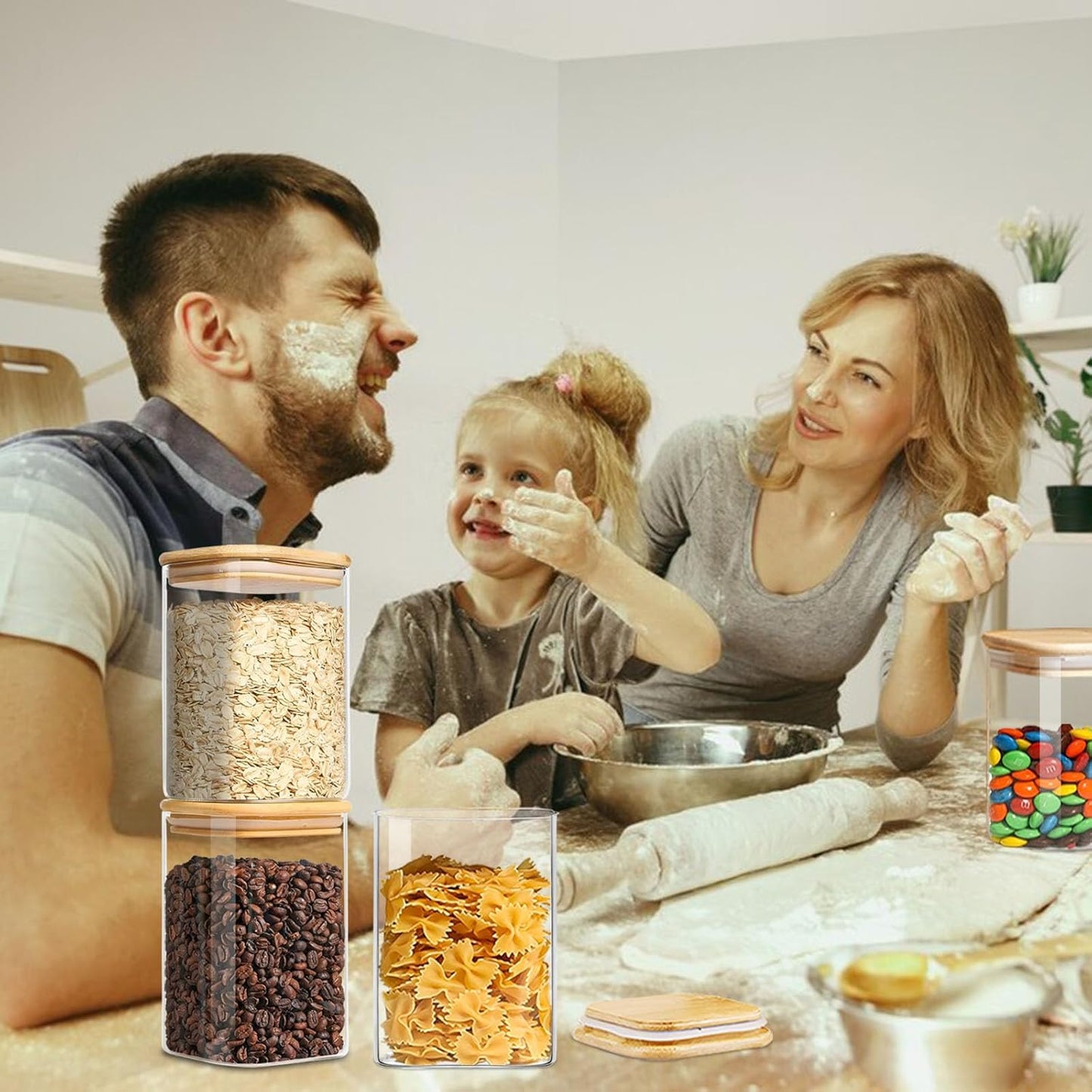 1.2 Qt Square Glass Storage Containers with Lids, glass jar with airtight lid