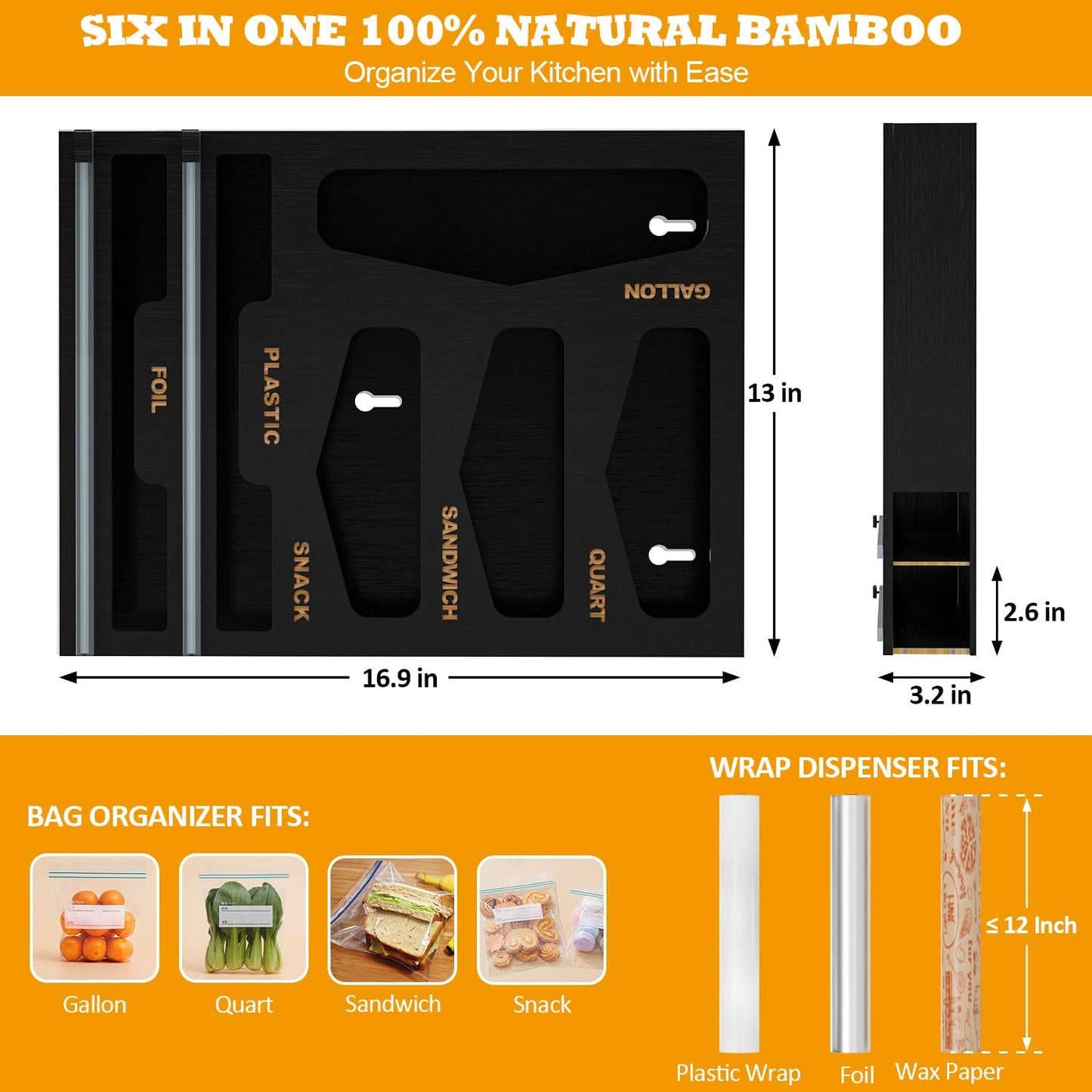 Bamboo Bag Organizer with Magnetic Closure