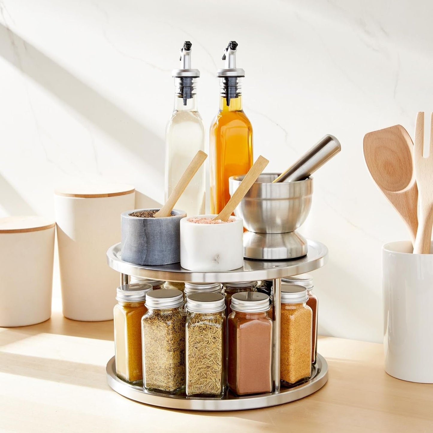 2-Tier Lazy Susan Spice Rack Organizer for Cabinet - 10.5 in