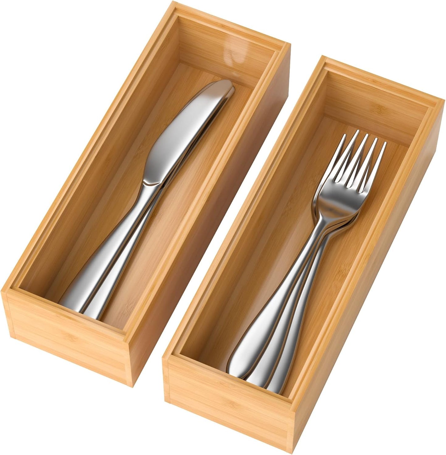 Bamboo Drawer Organizer – Set of 2 Stackable Storage Boxes