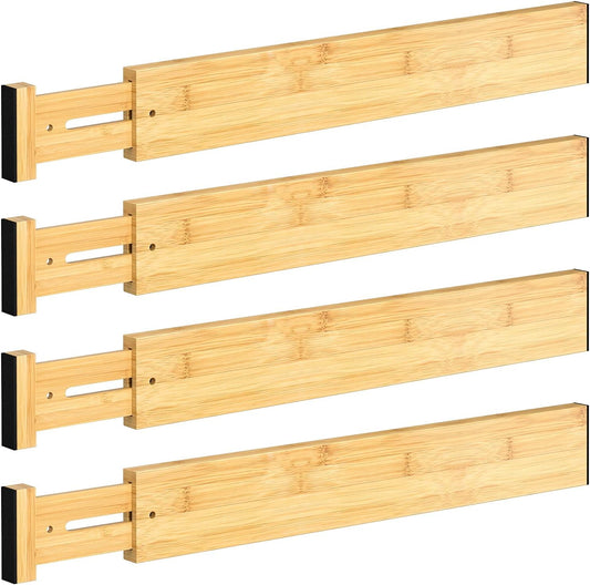4 PCS Drawer Divider, 17"-22" Adjustable Bamboo Drawer Dividers Organizers