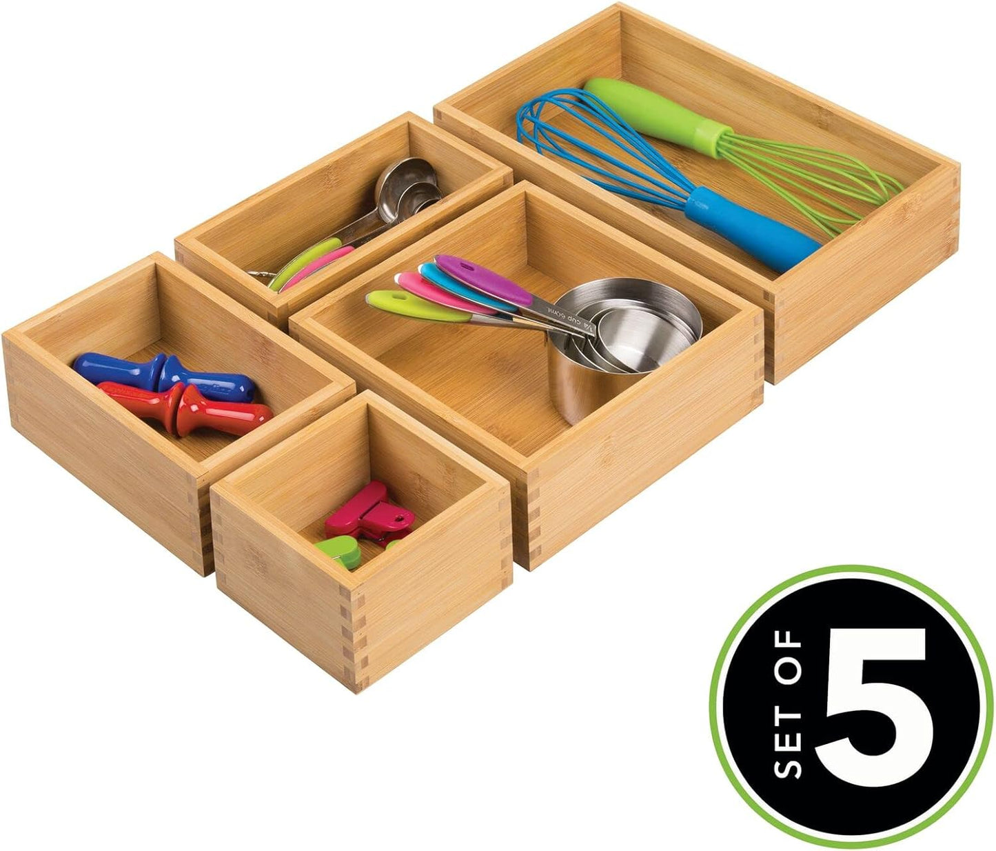 Bamboo Wood Kitchen Cabinet Drawer Organizer Tray Bins - Multipurpose - Use in Drawers