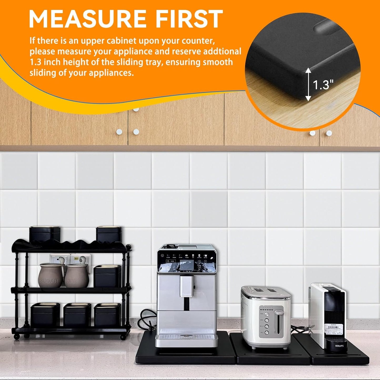 Wood Appliance Slider with 360' Wheels,14.5"D x 7.5"W Sliding Tray for Coffee Maker & Heavy Kitchen Appliances,Countertop Appliance slider for Kitchen Appliance, Premium Wood Rolling Tray,No Assemble