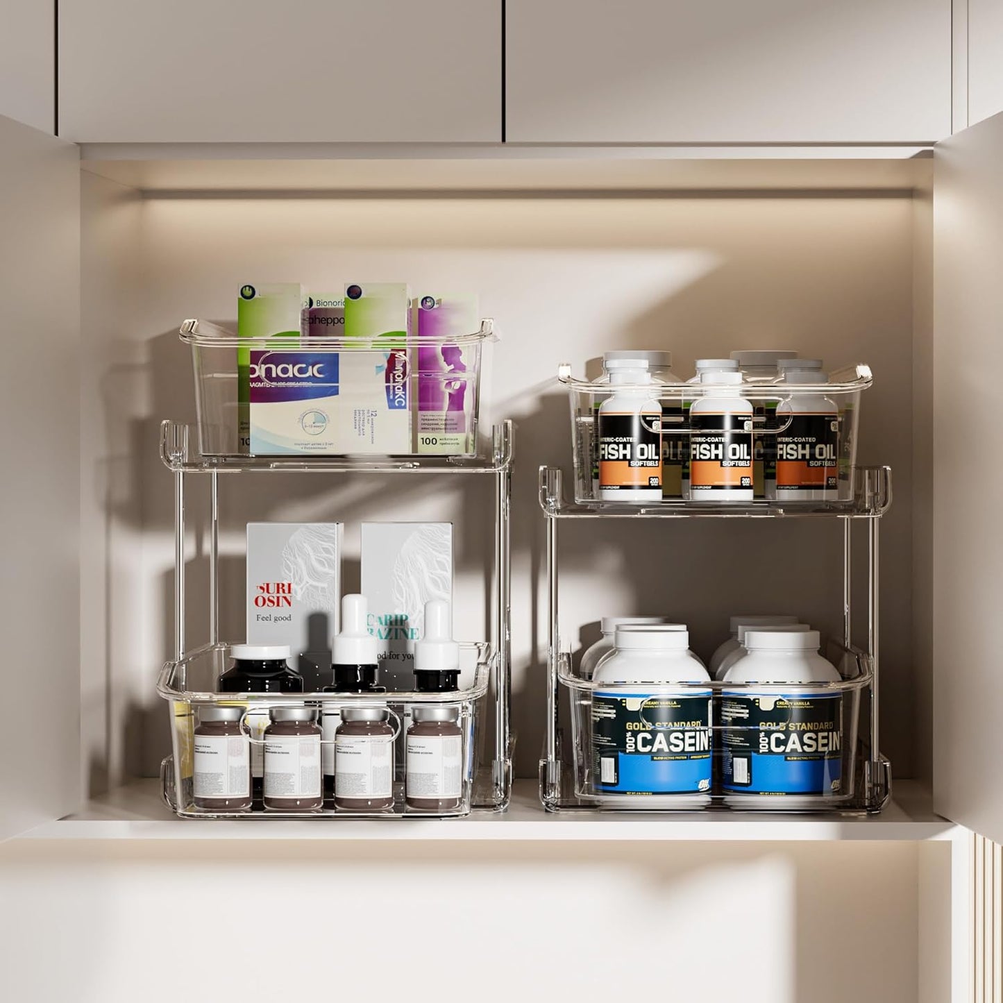 2-Tier Under Sink Organizers and Storage, Multi-Purpose Stackable Bathroom Cabinet organizers