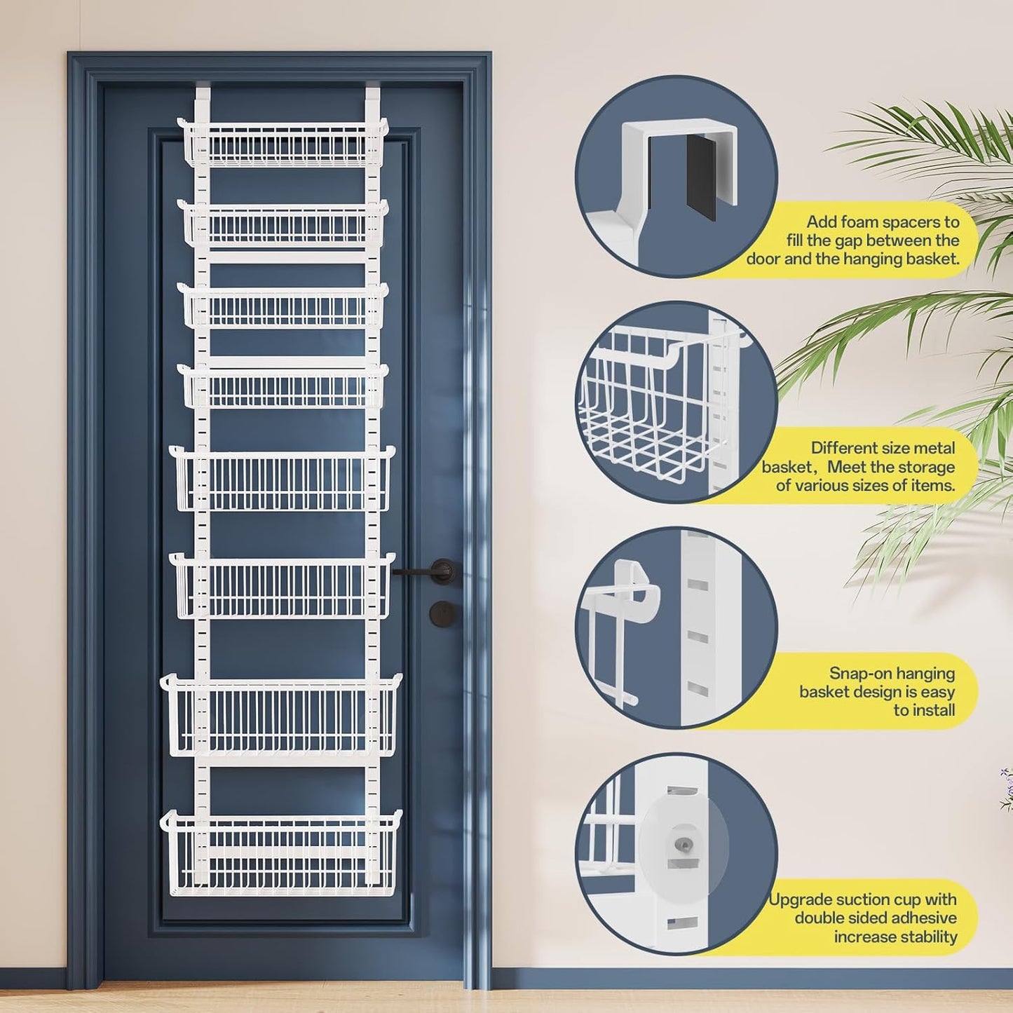 Over The Door Pantry Organizer, 8-Tier Over The Door Organizer with Adjustable Baskets