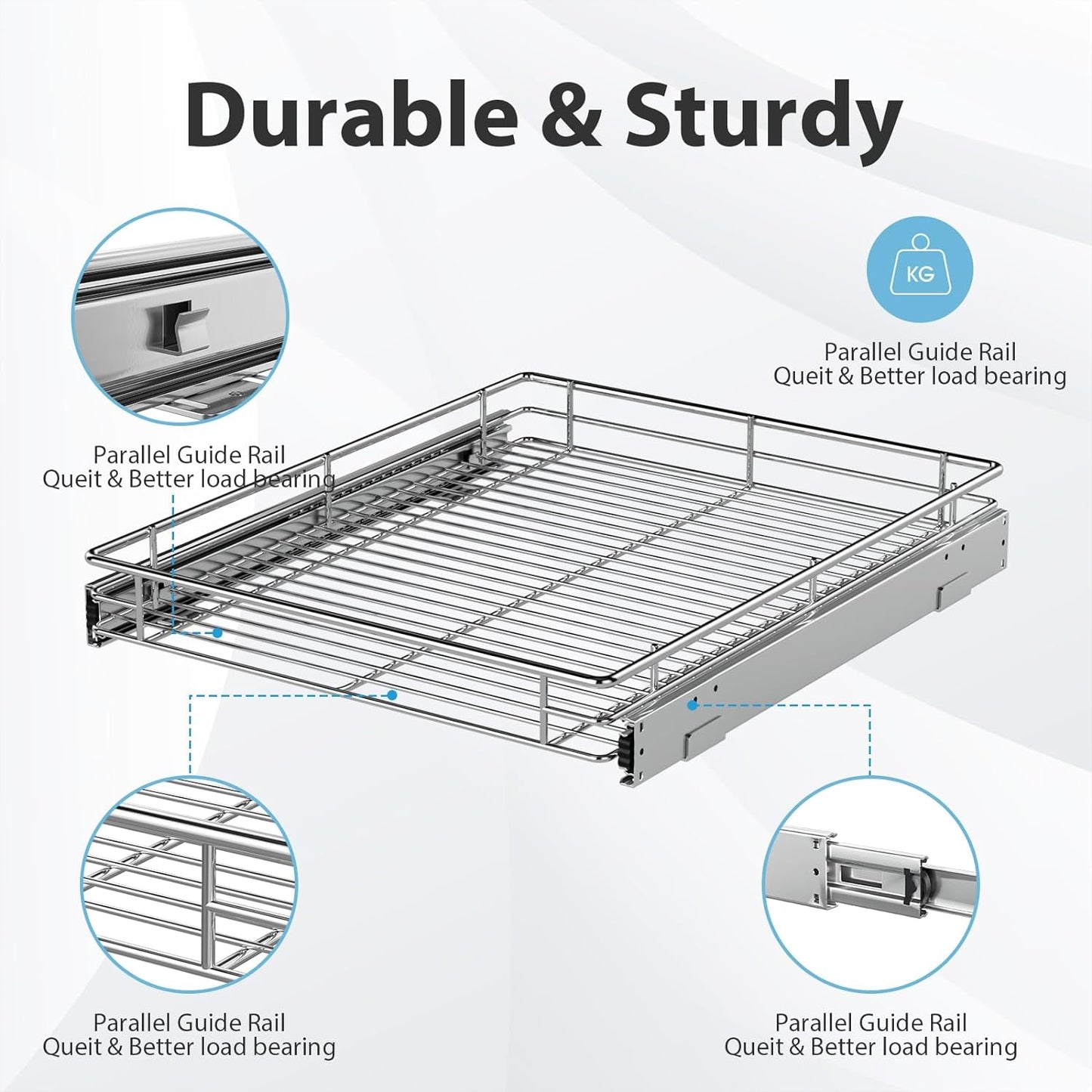 Pull Out Cabinet Organizer, Versatile Slide Out Kitchen Organizers and Storage,Heavy Duty Drawer Cupboard Storage Basket, Smooth Sliding, Chrome Finish,17.8" W x 21" D