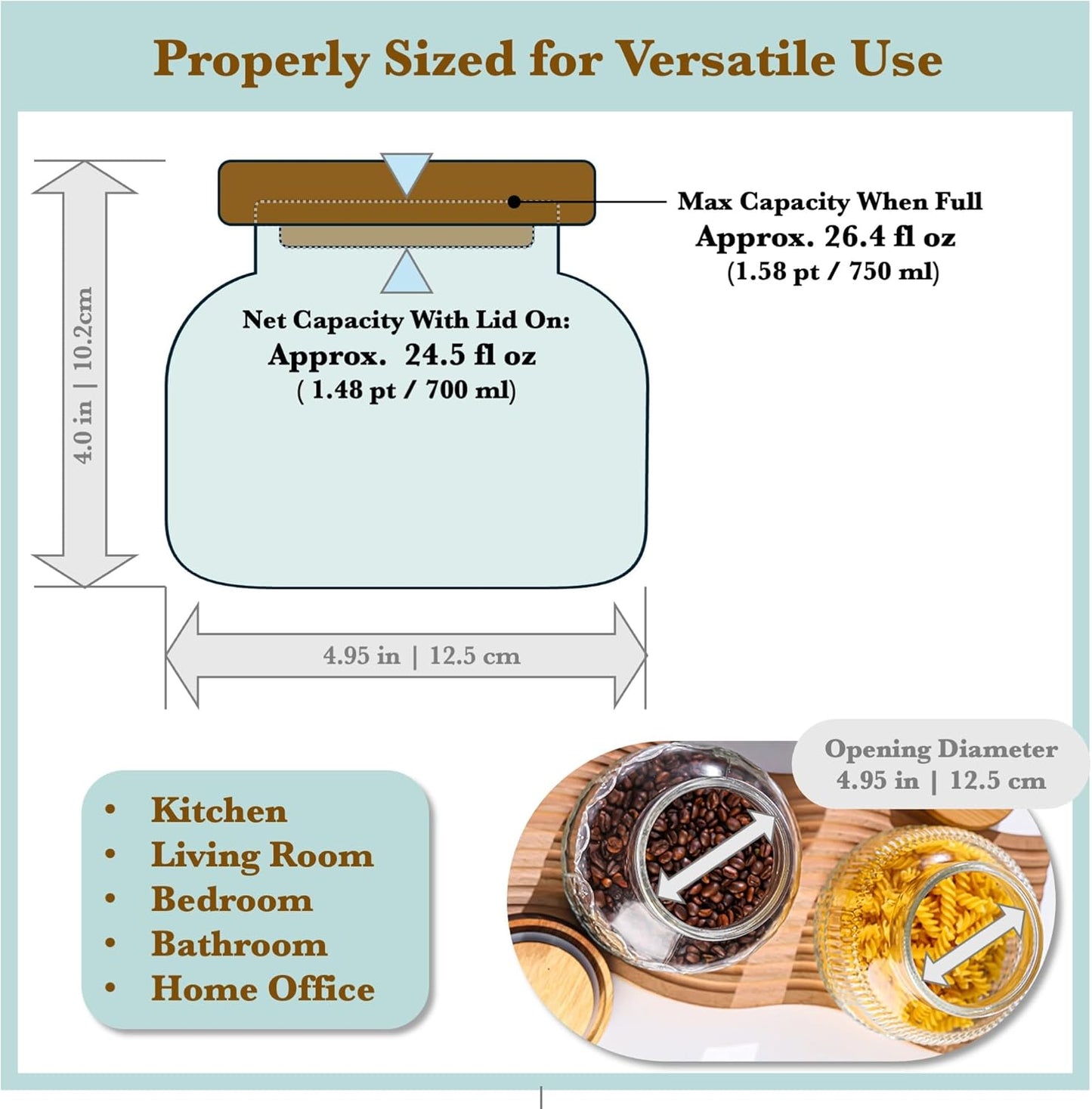 Decorative Blue Glass Storage Jar 25.4oz with Airtight Wood Lid Kitchen Canister for Coffee, Sugar