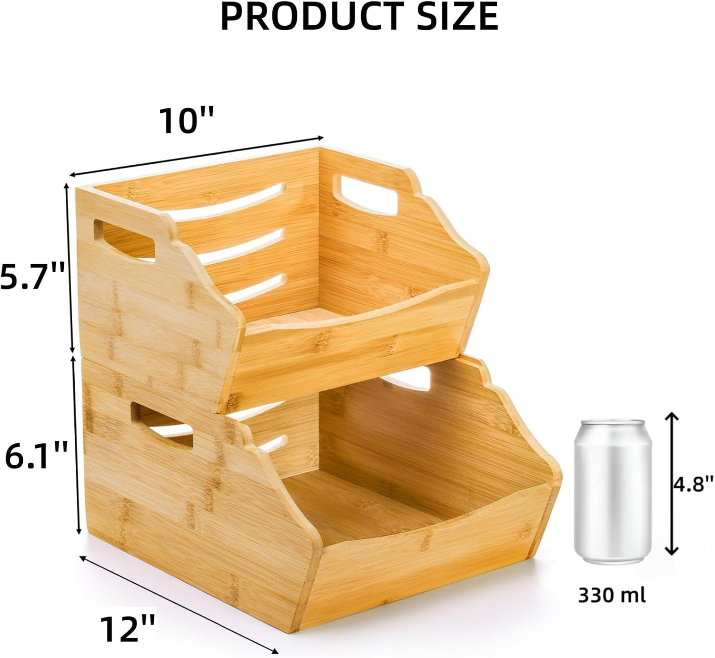 2 Pack Bamboo Stackable Storage Bin, Countertop Open Front Stacking Bins