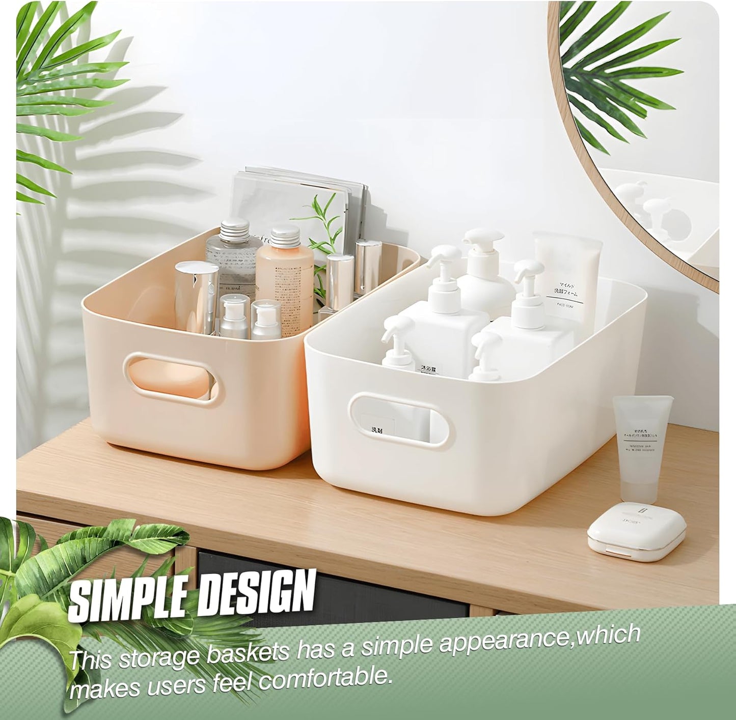 6-Pack Plastic Storage Bins Baskets of 3 Sizes
