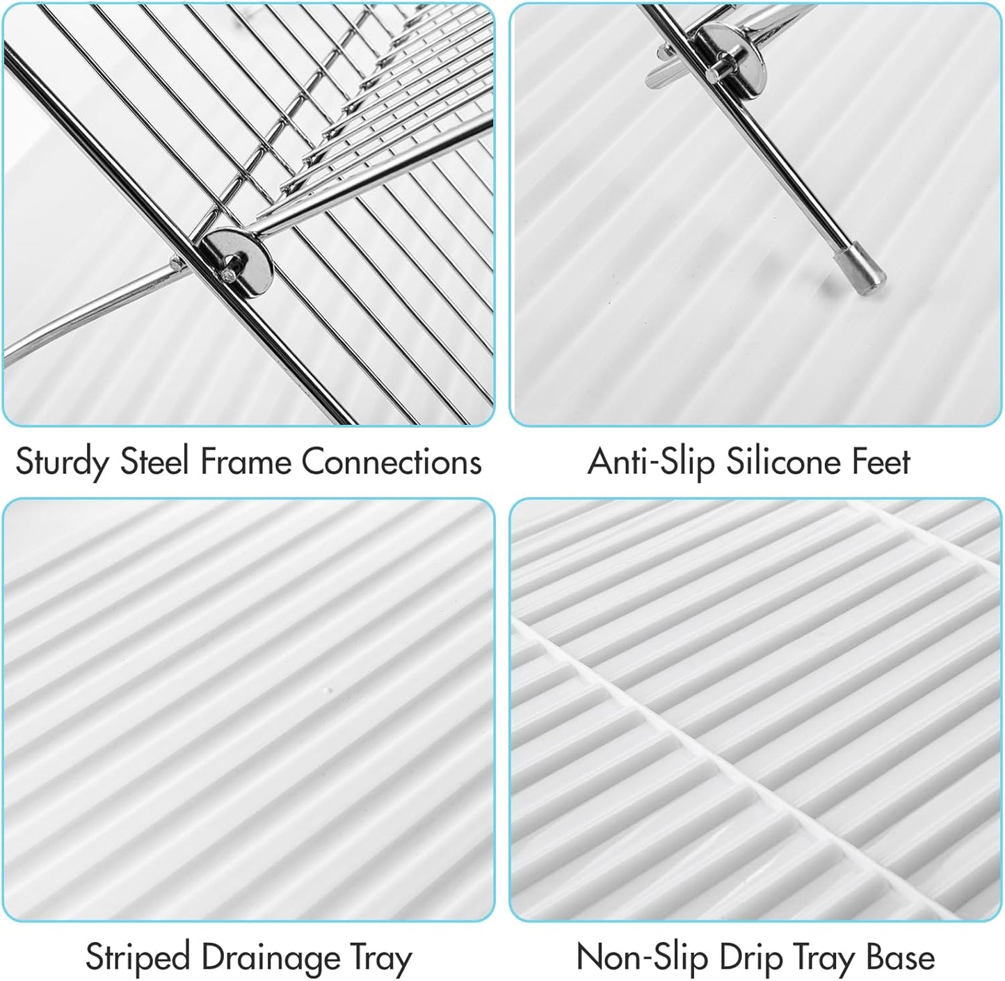 Foldable Dish Drying Rack with Drip Tray, Stainless Steel 2 Tier Dish Drainer Rack