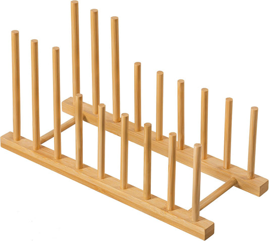 Heighten and Widen Bamboo Dish Drying Rack Plate Bowl Cup Book Pot Lid Cutting Board Stand Drainer Storage Holder Organizer for Kitchen Cabinet