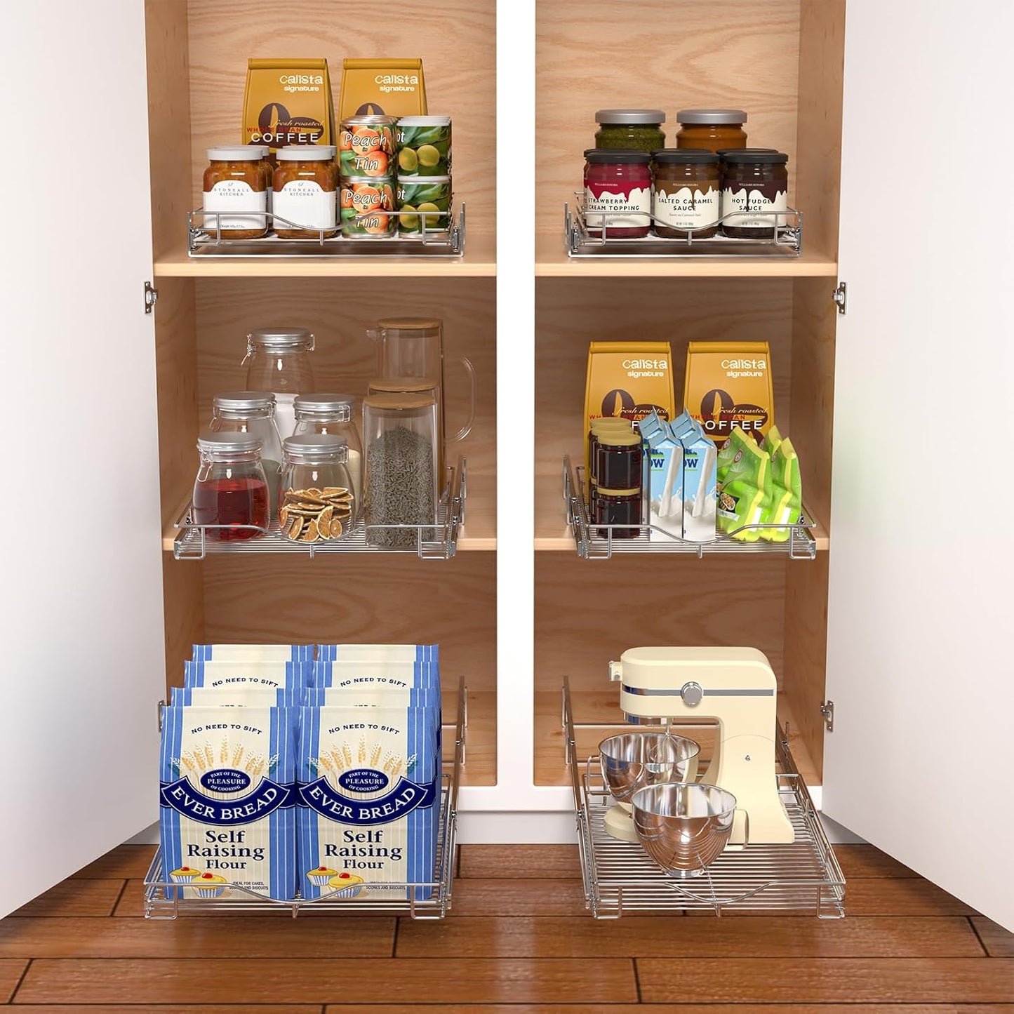 1 Tier Pull Out Cabinet Organizer (11" W x 21" D) Heavy-Duty Metal Sliding Drawer Shelf