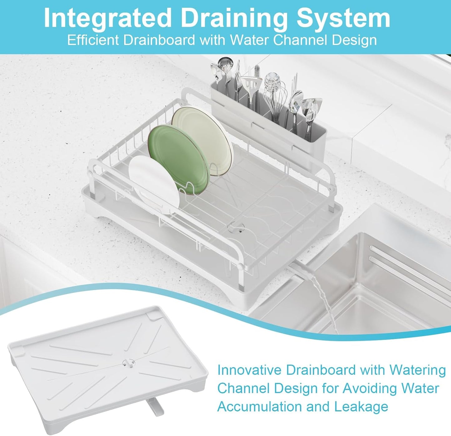 Dish Drying Rack for Kitchen Counter - Large Capacity Dish Drying Rack with Drainboard