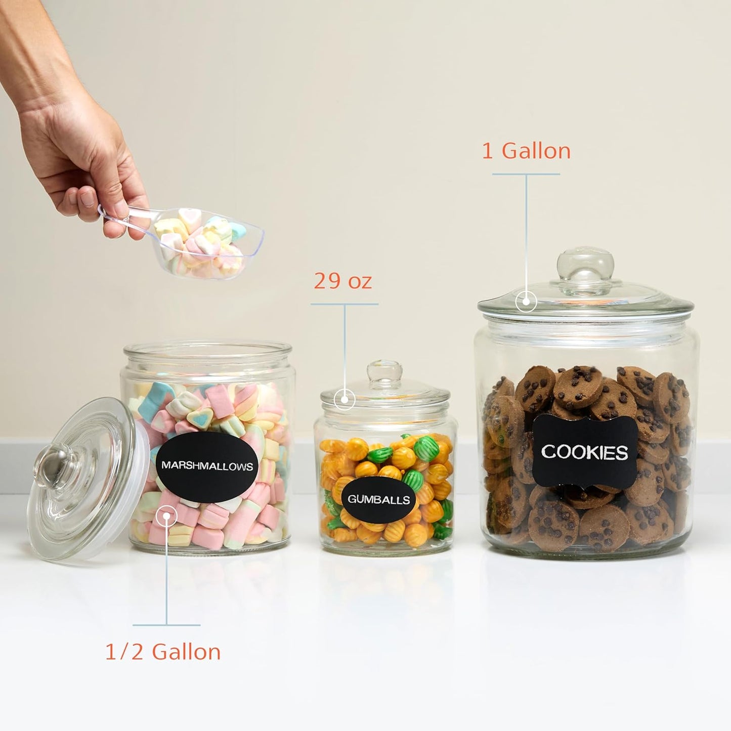 Glass Storage Jars with Lids - 29oz (Set of 2), Kitchen Canisters for Sugar, Cookies, Cotton Balls