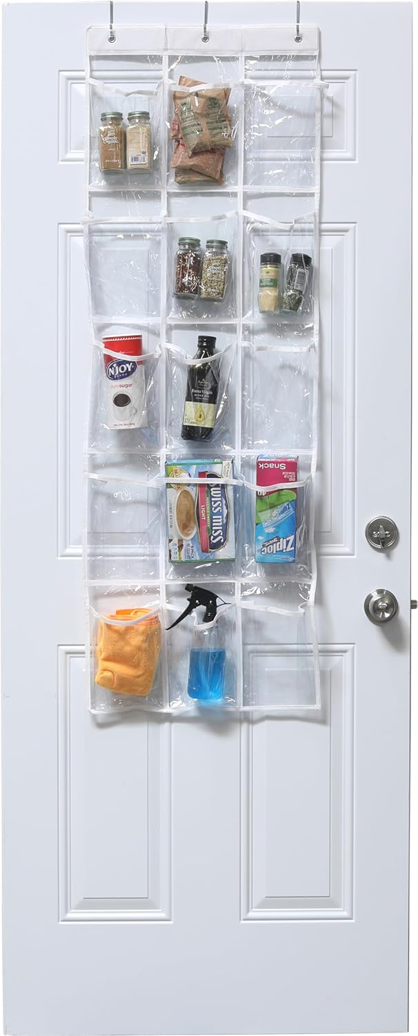 2-Pack Clear Over the Door Hanging Pantry Organizer (52" x 18") with 15 Pockets Each