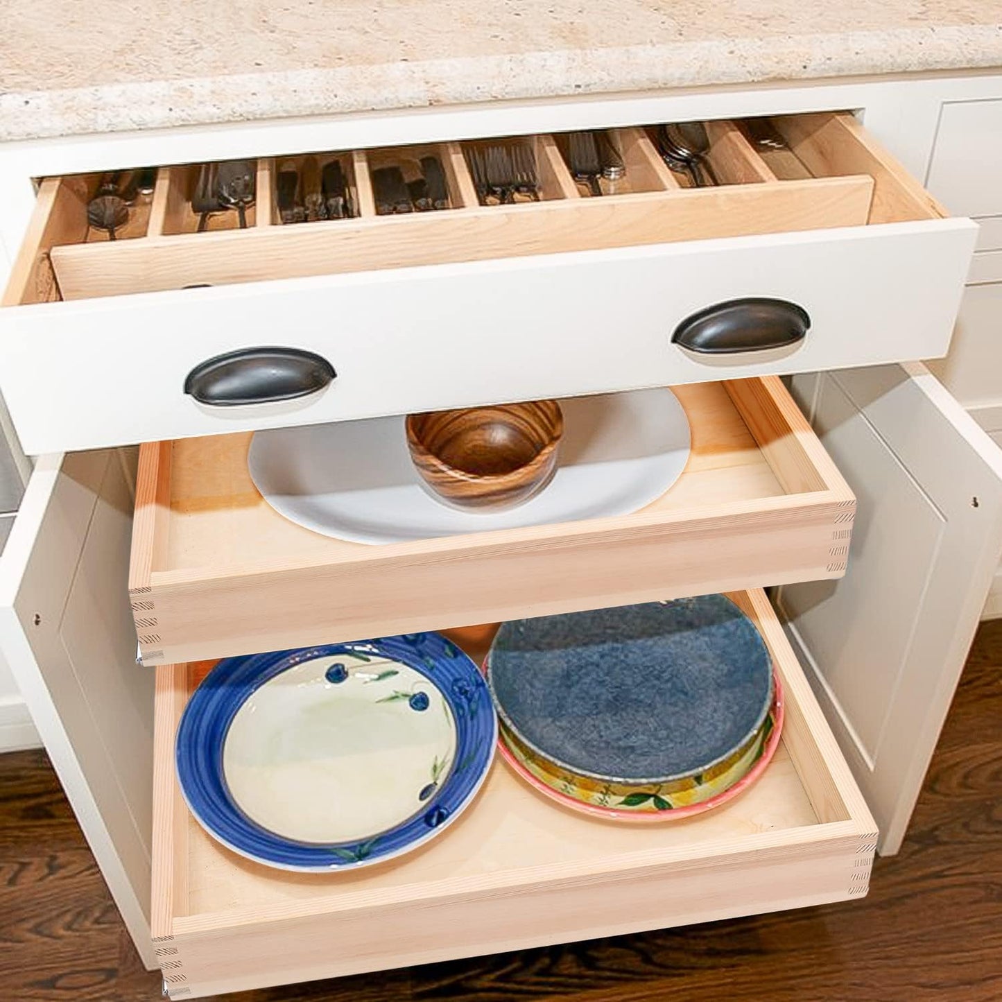 26''W x 21''D x 3''H Pull Out Cabinet Drawer Soft Close Slide Out Wood Organizer for Kitchen