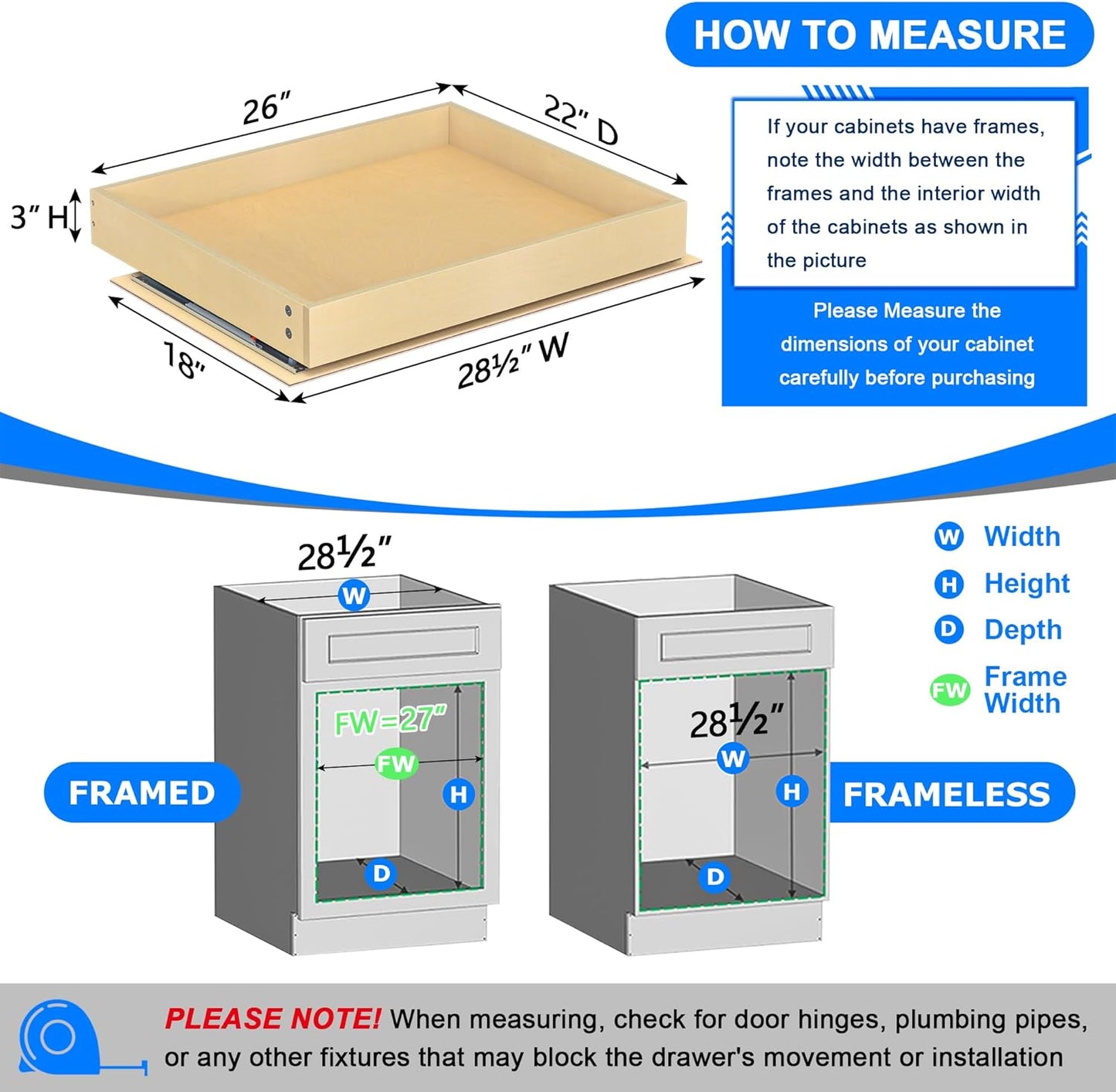 Soft Close Pull Out Cabinet Organizer, 26" W x 22" D Pull Out Drawer for Cabinet