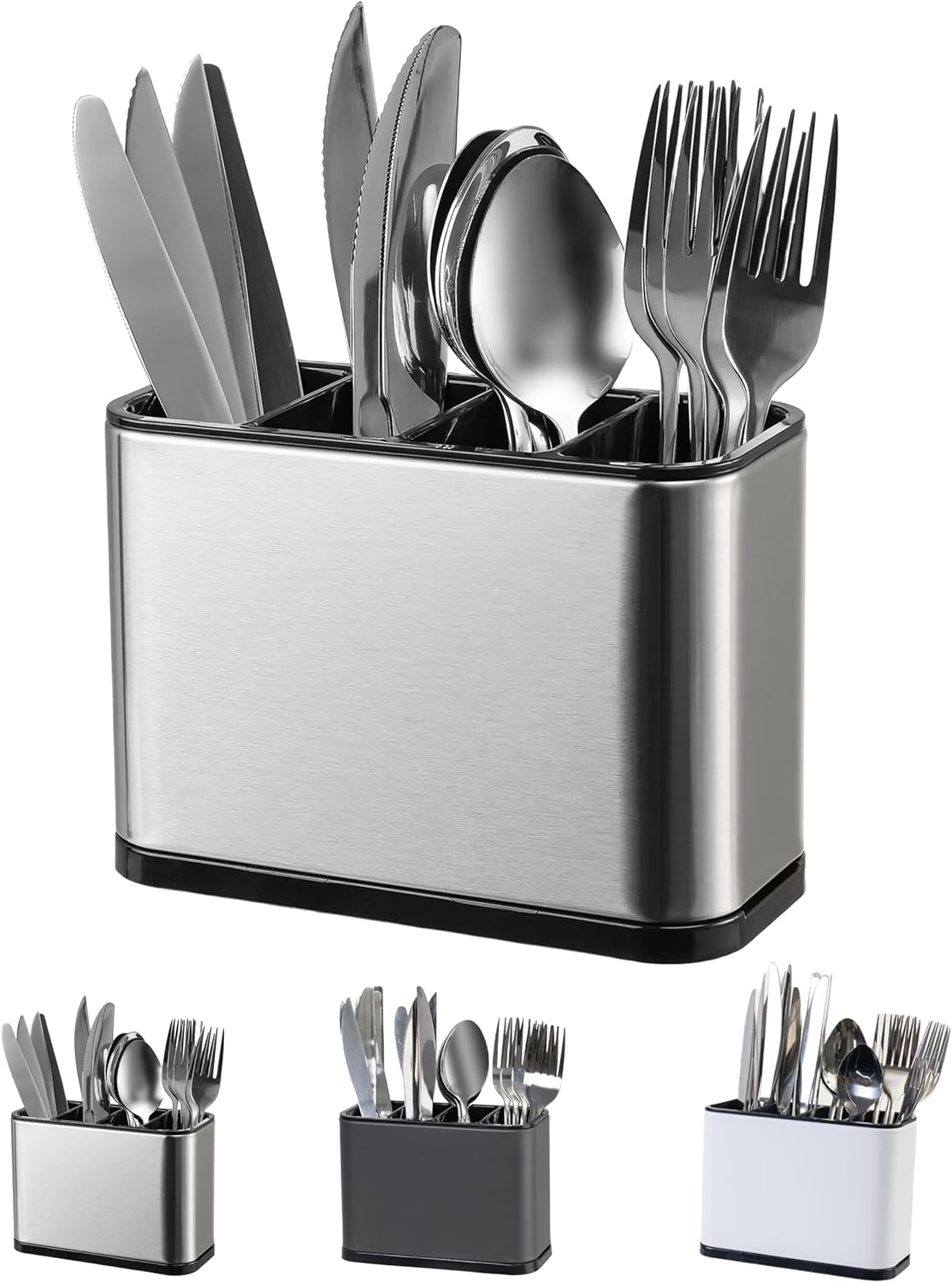Utensil Holder,Stainless Steel Caddy Counter,Spoon holder,4 Compartments Silverware Caddy,Capacity Flatware Spoon Fork Tool Cutlery Holder（Silvery）
