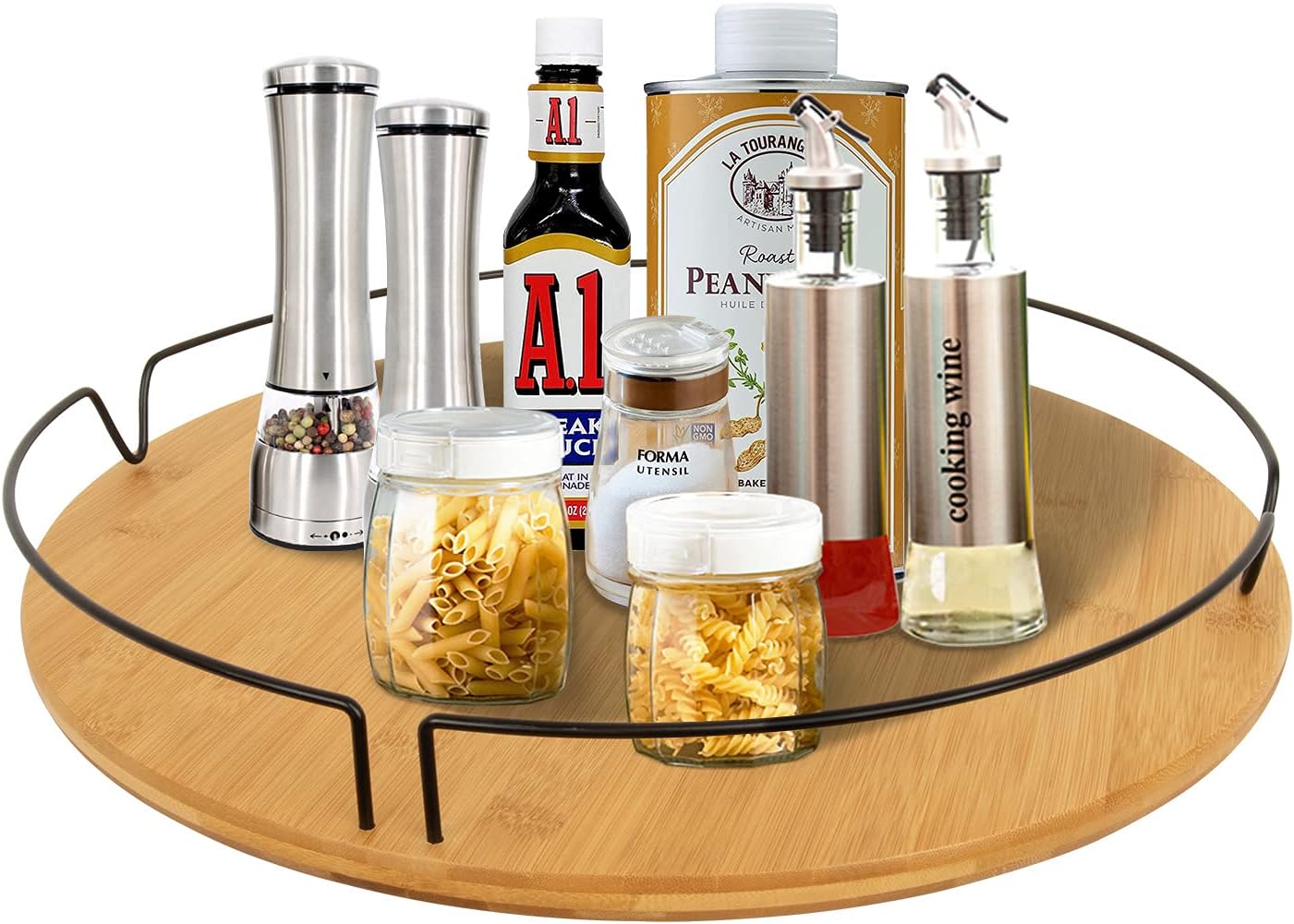 Large Lazy Susan Turntable – 18" Bamboo Spice Organizer - Wooden Lazy Susan for Kitchen Table