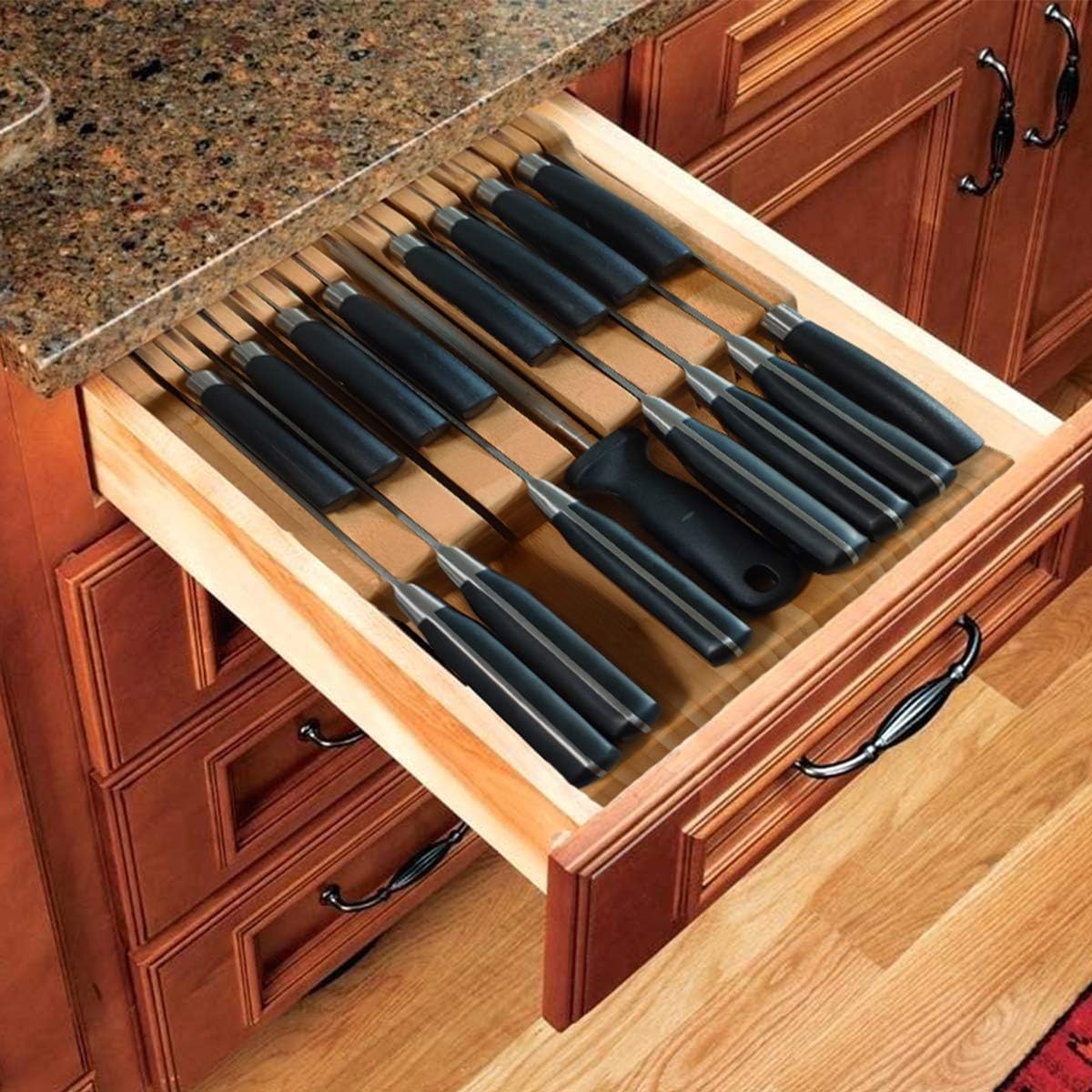 Bamboo In-Drawer Knife Block Set for 16 Knives(Not Included)