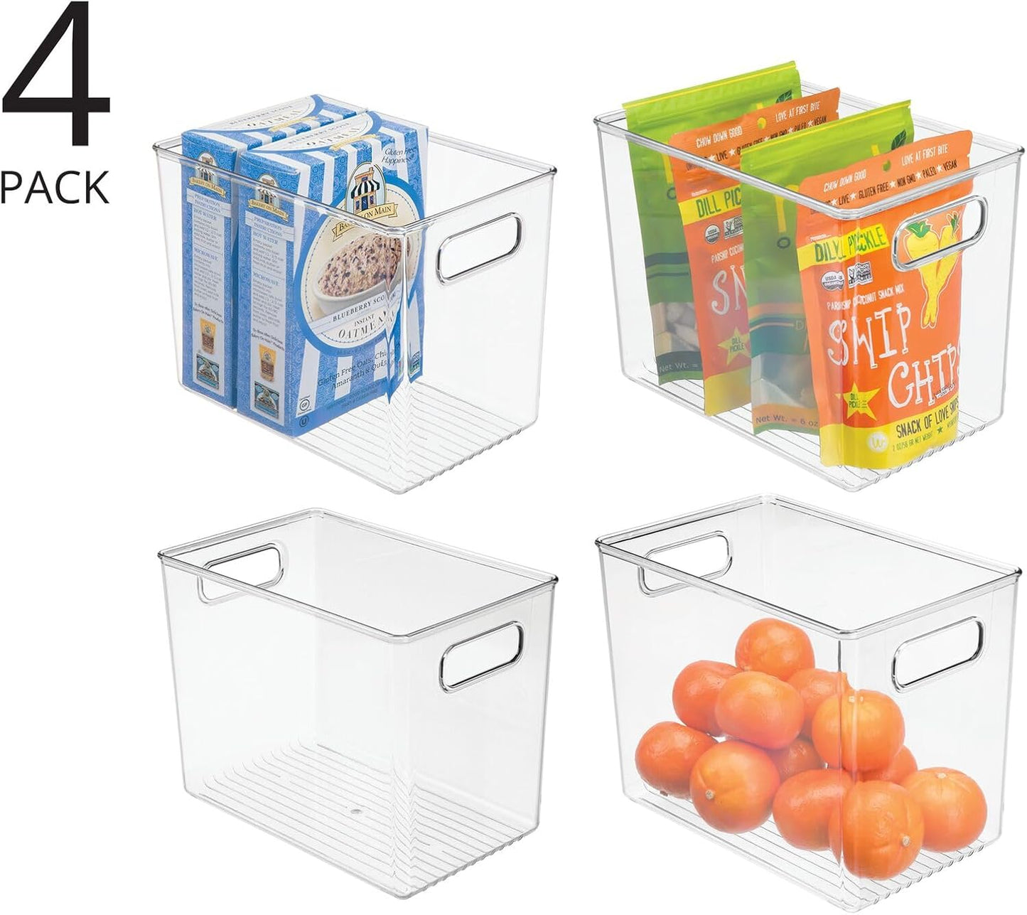 Plastic Deep Kitchen and Pantry Organizer Storage Bin with Handles for Cabinet, Fridge
