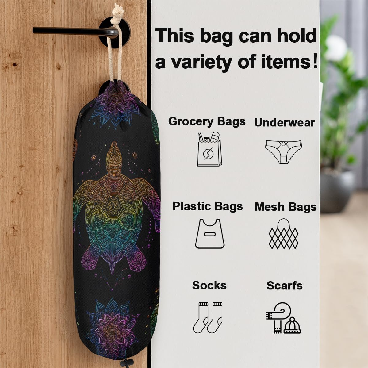 Plastic Bag Holder, Boho Turtle Grocery Bag Holder for Shopping Bags