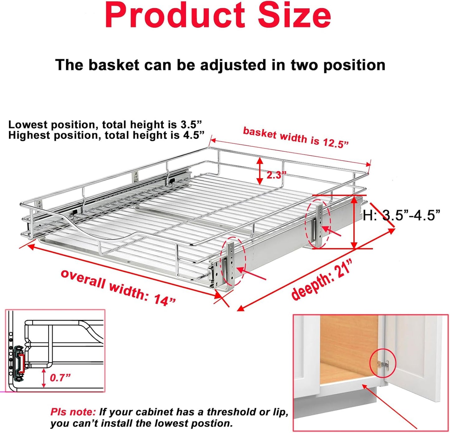 Pull Out Cabinet Organizer (14" W x 21" D), Pull Out Drawers for Kitchen Cabinets