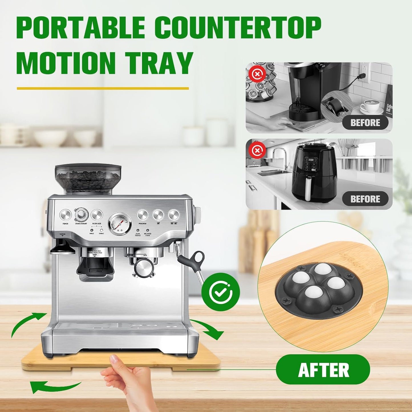 Appliance Slider 360° Rolling Tray for Coffee Maker Bamboo Coffee Pot Slider Tray for Countertop Rotation Sliding Tray with Wheels, Appliances Mat Easily from Under The Cabinet Natural(15.7"×13")
