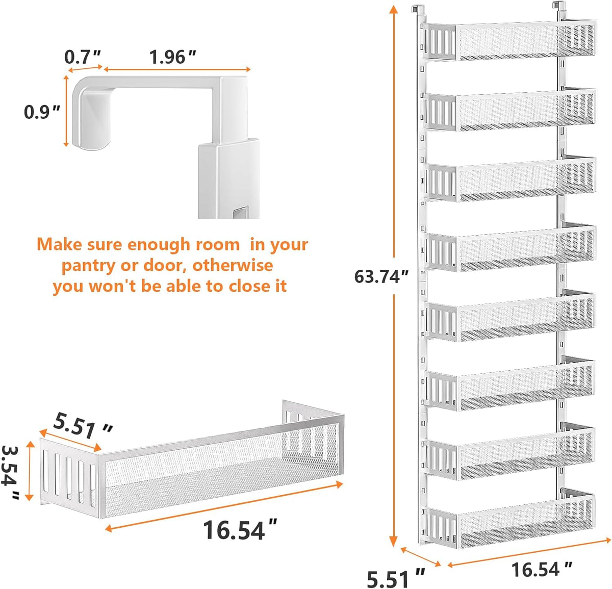 8-Tier Over The Door Pantry Organizer with Mesh Baskets