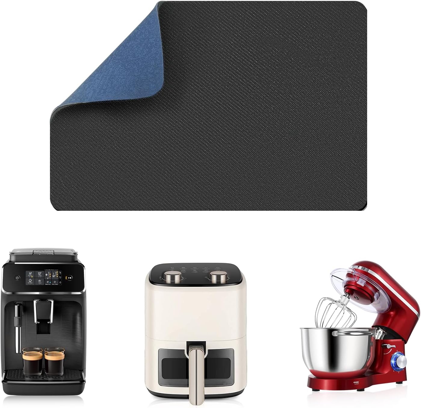 LOPNUR 14"x10" Small Appliance Slider, Appliance Sliders for Kitchen Appliances, 360° Rotating Sliding Tray for Coffee Maker, Heat Resistant Mat Cut to Fit Stand Mixer Air Fryer Microwave, Blue