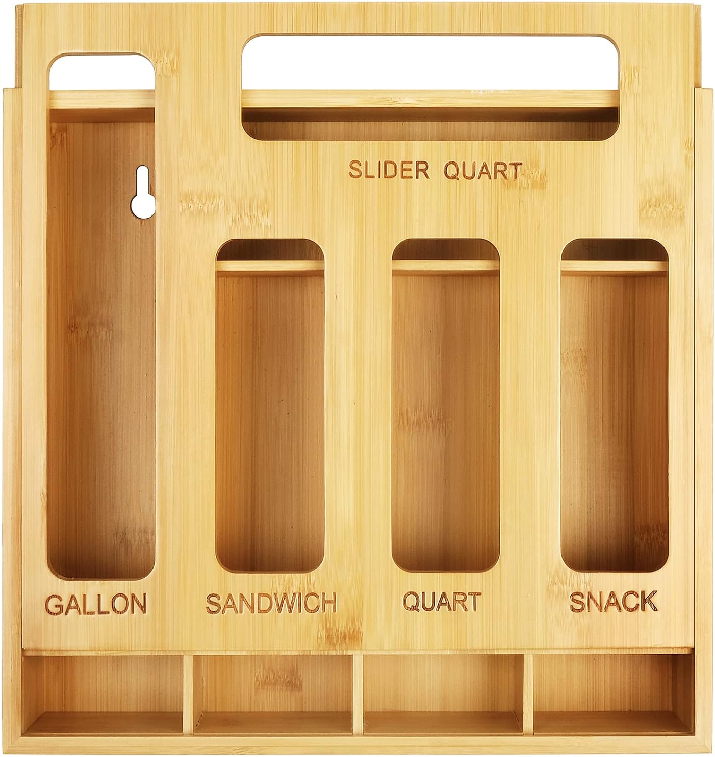 Plastic Bag Organizer for Drawer, Bamboo Food Storage Bags Container Organizer with Slider