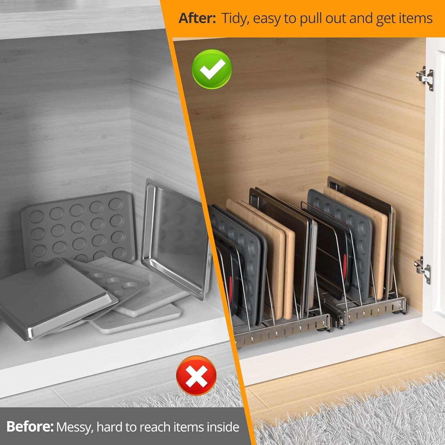 Pull Out Cabinet Organizer for Cutting Board, Cookie Sheet, Baking Sheet