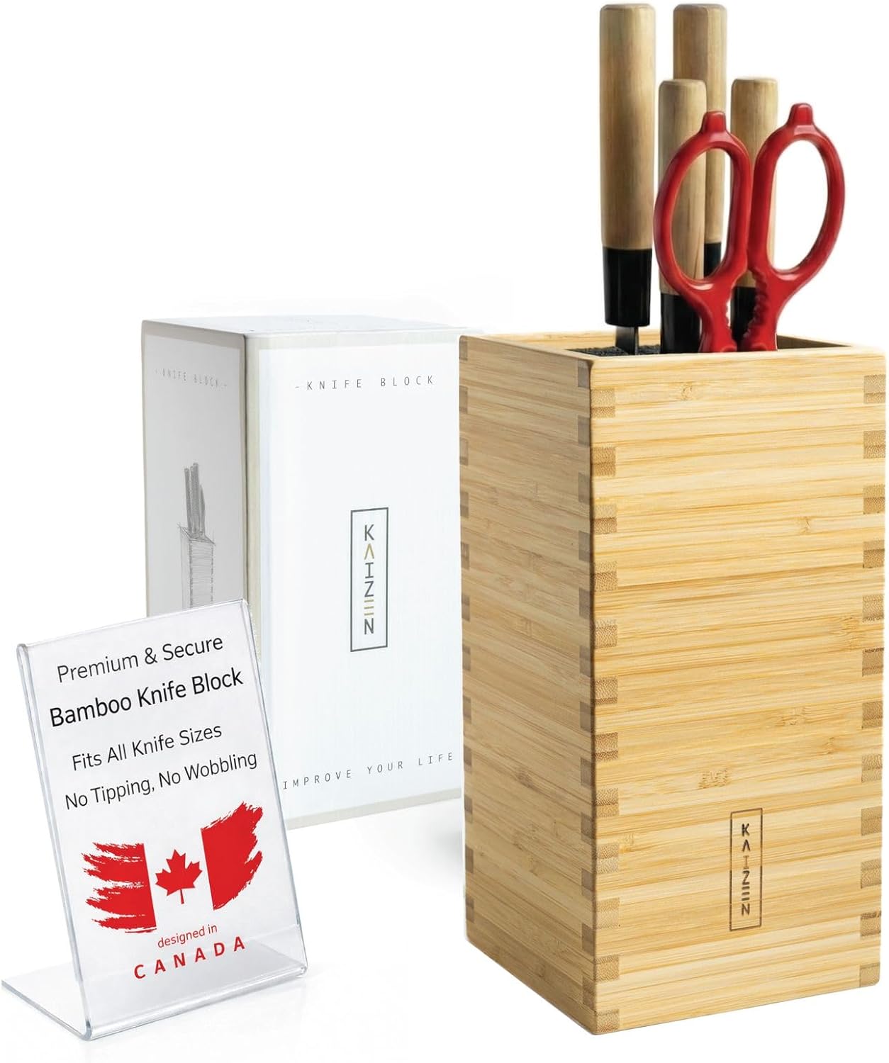 KAIZEN Bamboo Knife Block Without Knives - Perfectly Sized Universal Knife Holder for Knives