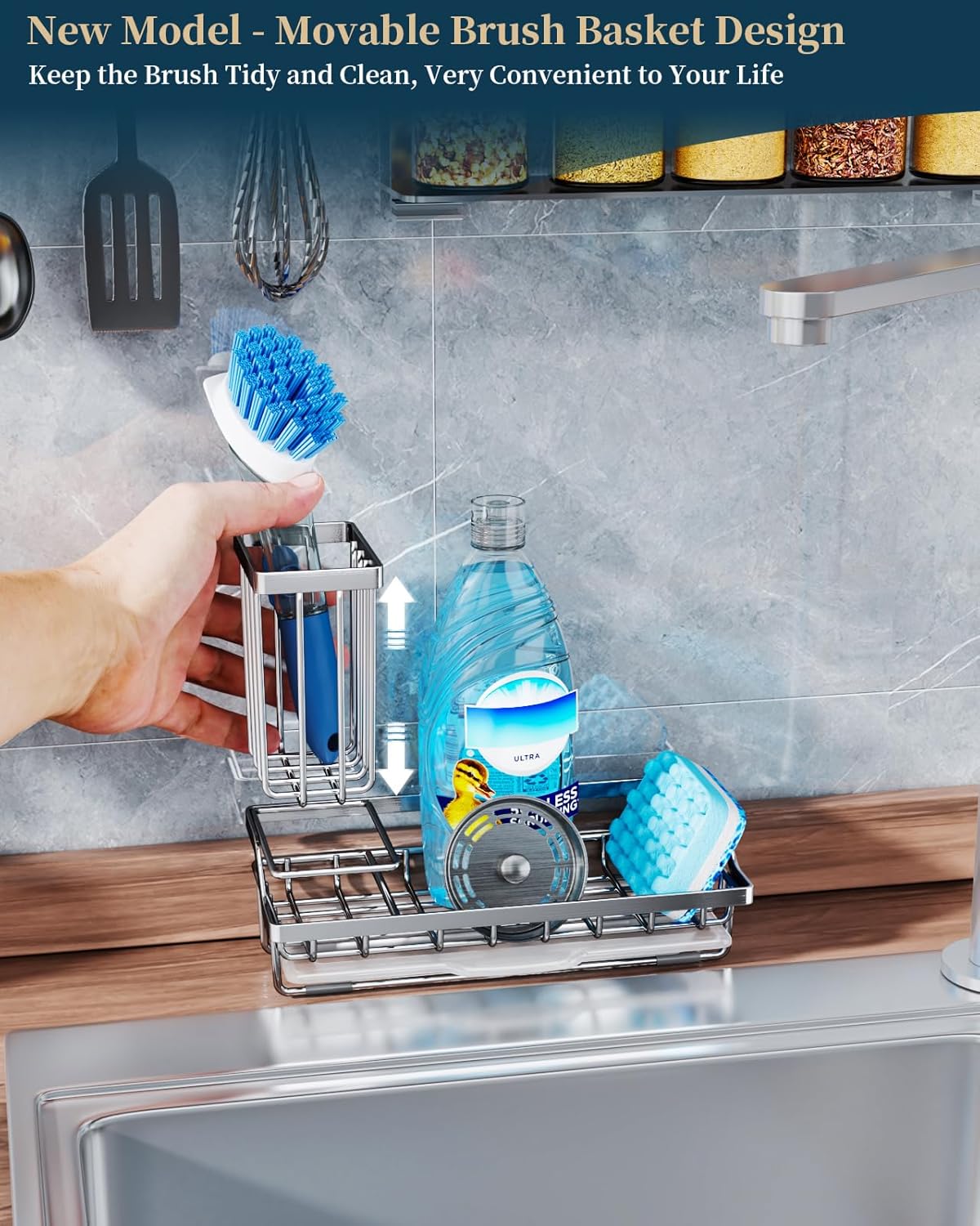 Sink Caddy, Kitchen Sponge Holder with Dish Brush Holder