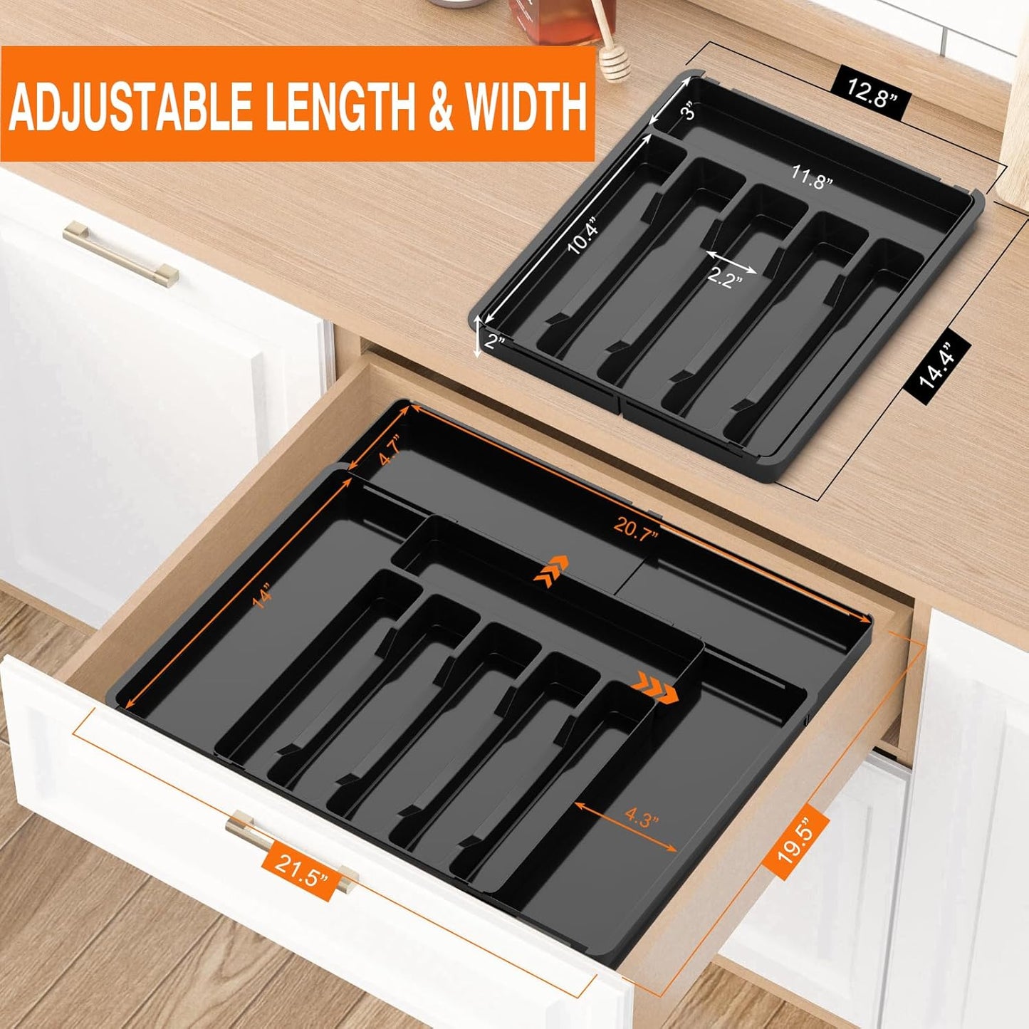 Large Silverware Organizer, Expandable BPA Free Kitchen Silverware Drawer Organizer