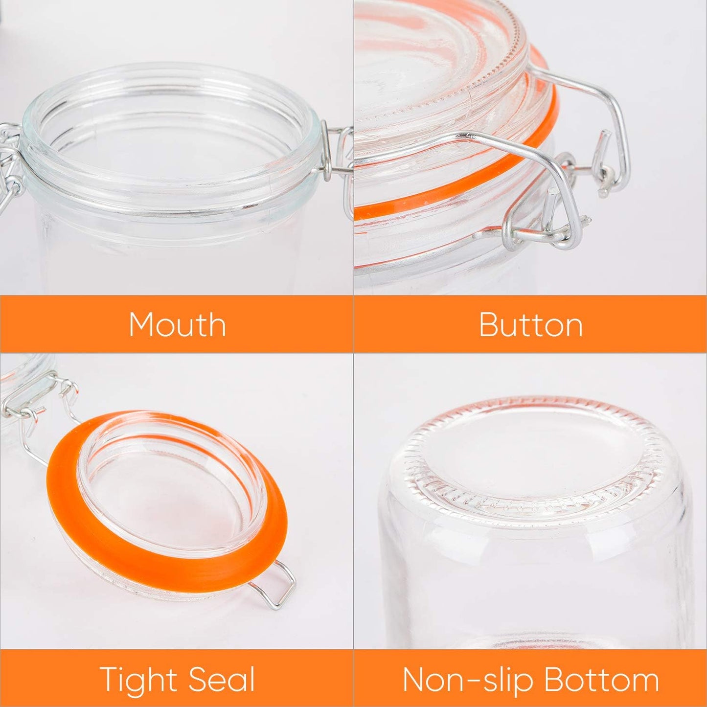 Glass Jars With Airtight Lids, 16 oz Glass Jars With Leak Proof Rubber Gasket,Wide Mouth Mason Jars With Hinged Lids For Kitchen Canisters,Glass Storage Containers 12 Pack