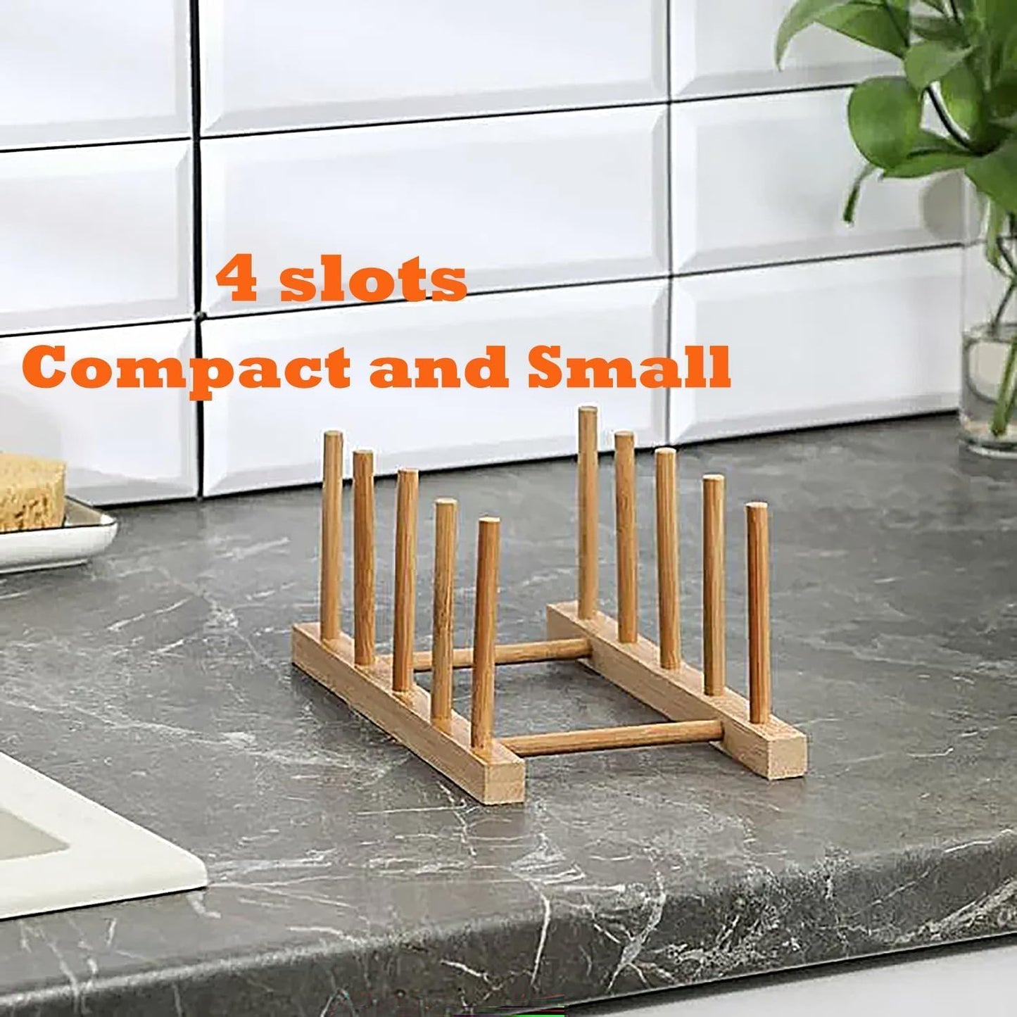 4 Pcs Bamboo Wooden Dish Rack, Plate Organizer for Cabinet Space Saver and Kitchen Counter