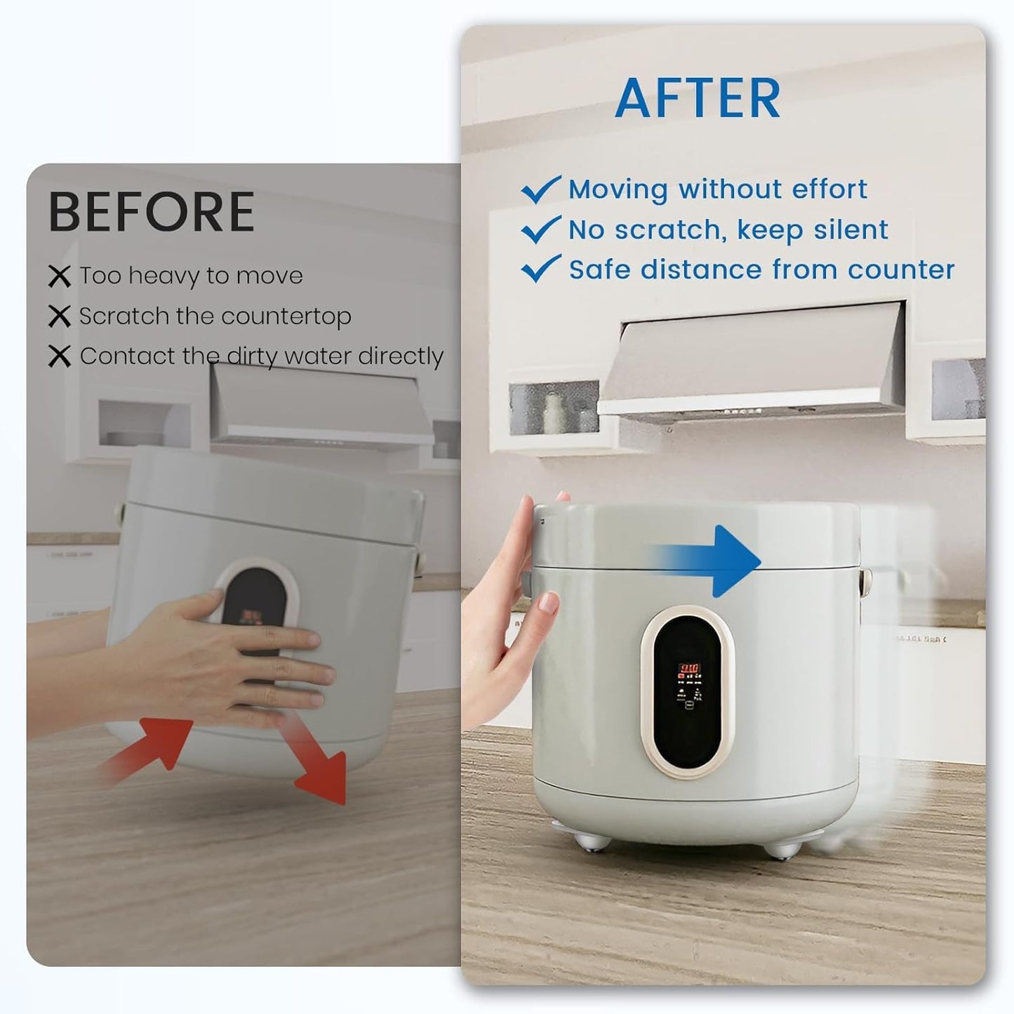 TRVL FIELDER Self Adhesive Caster Wheels, Appliance Rollers Appliance Slider for Kitchen, 360° Swivel Small Casters - Solve Coffee Maker Air Fryer Small Appliances Countertop Sliding (8, White-Swivel)