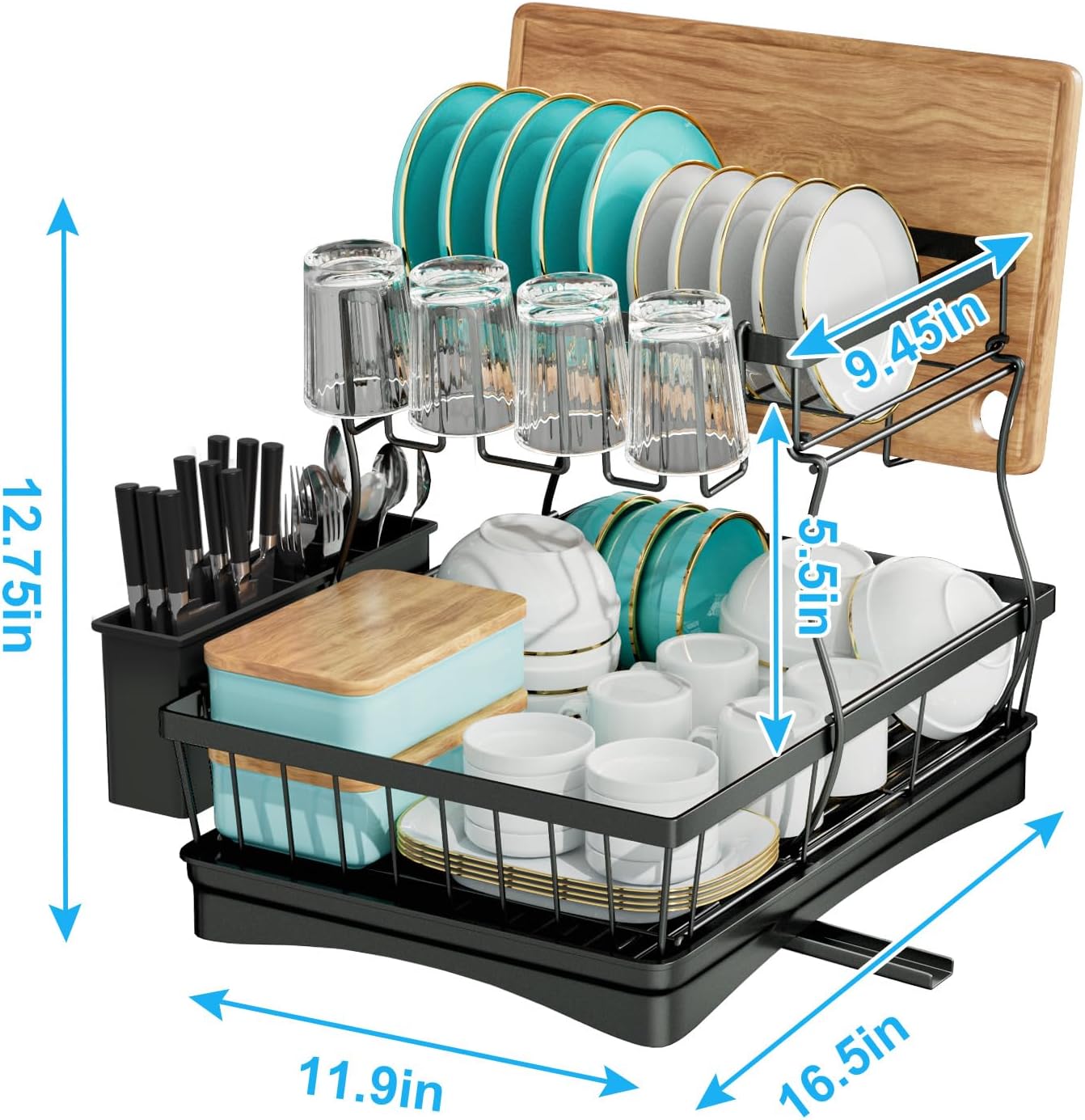 Large Dish Drying Rack for Kitchen Counter, Detachable Large Capacity Dish Drainer Organizer
