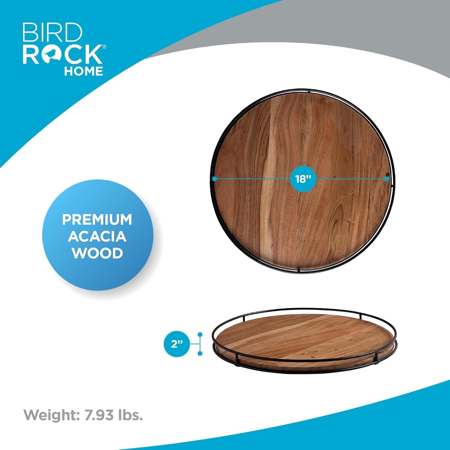 18” Wooden Lazy Susan - Espresso - Iron Edges - Table Top Turntable - Cabinet or Pantry Organizer